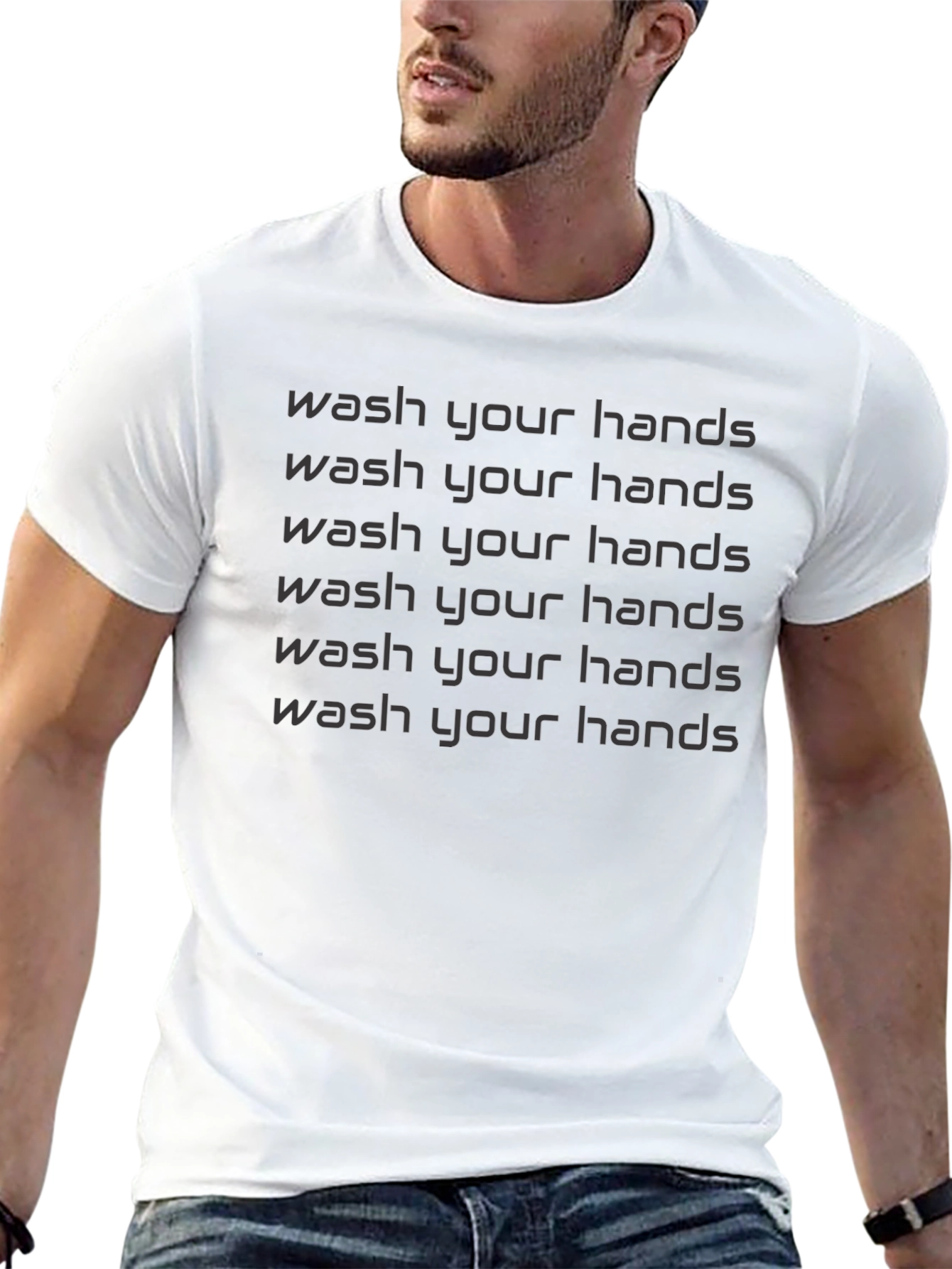 Wash Your Hands Graphic Tee - Black Crew Neck