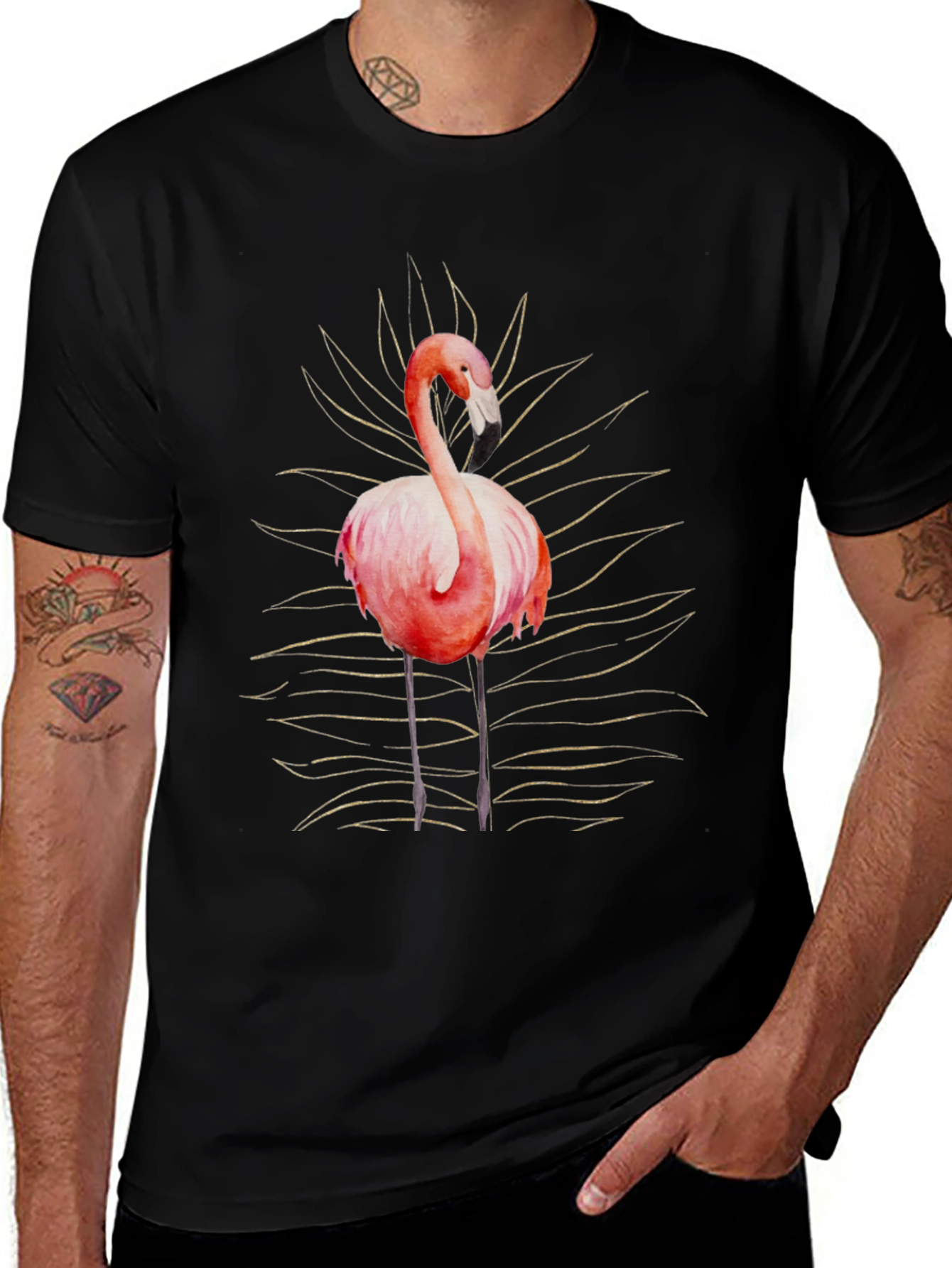 Flamingo Graphic Tee - Stylish Mens Black T-Shirt