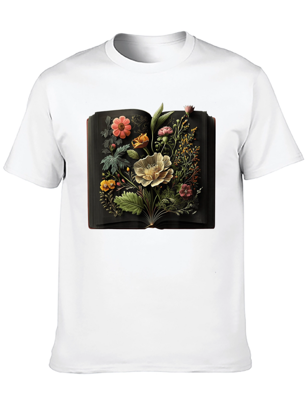 Floral Book T-Shirt: Artistic Black Tee