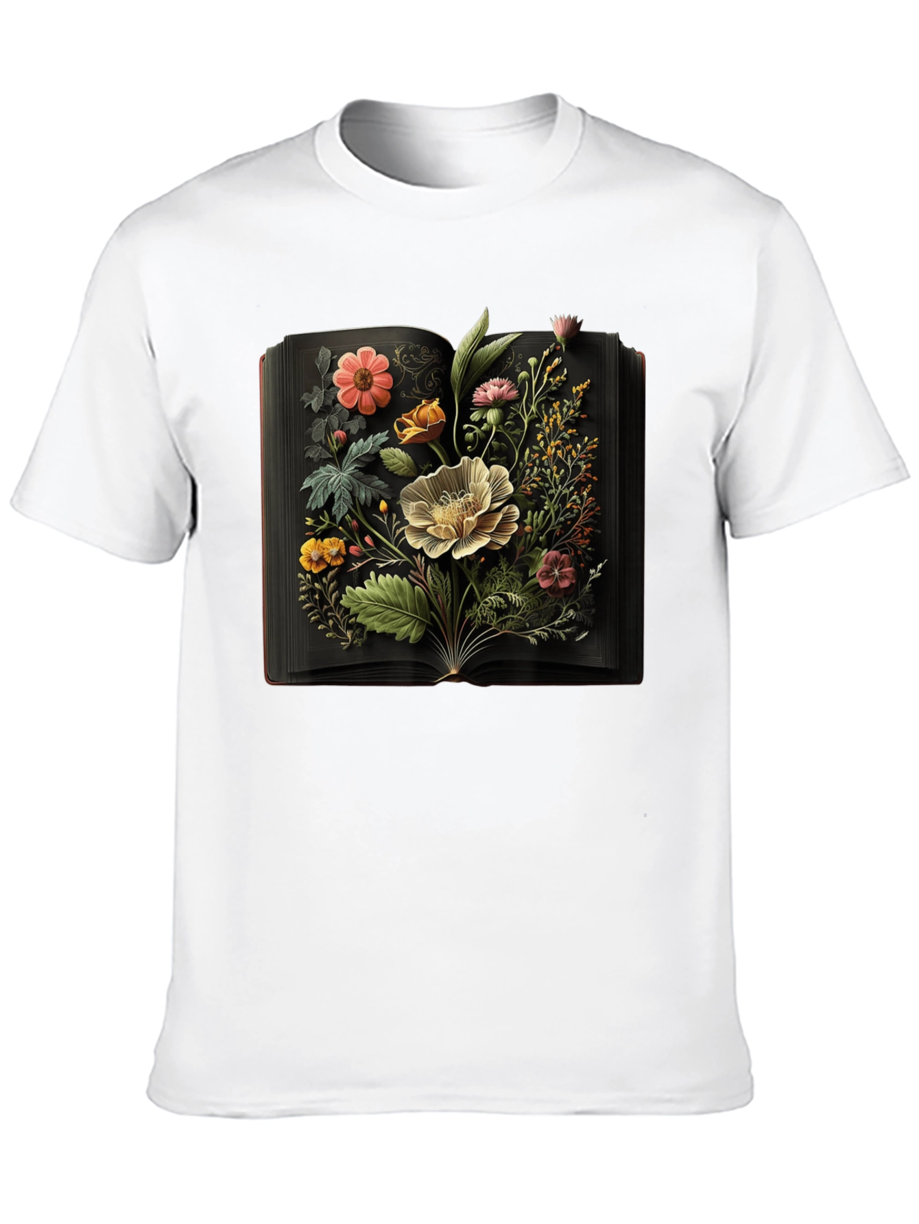 Floral Book T-Shirt: Artistic Black Tee