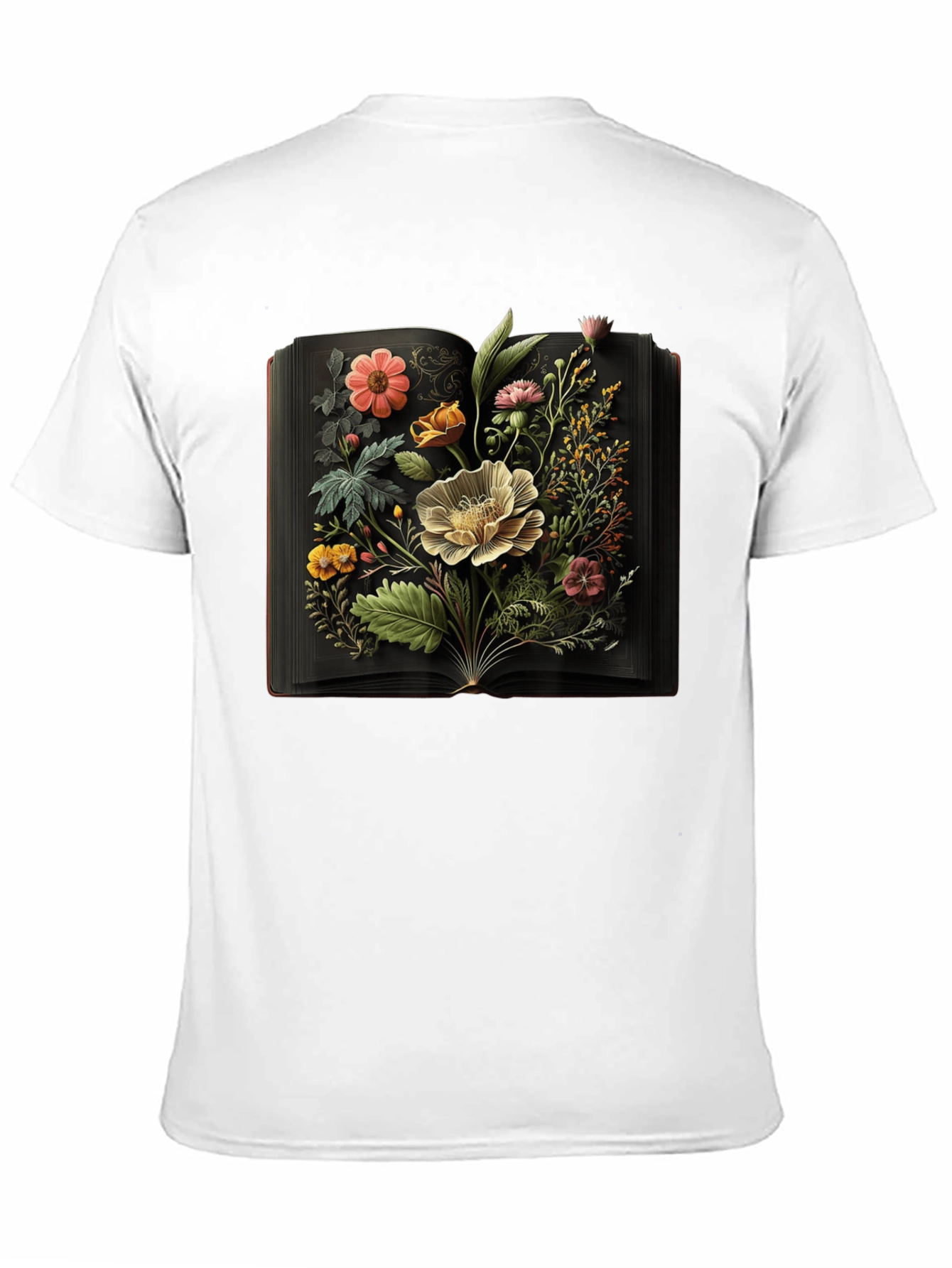 Floral Book T-Shirt: Artistic Black Tee