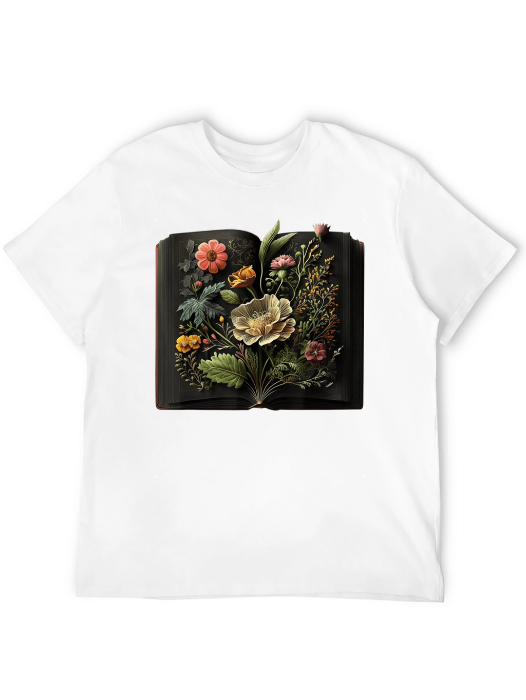 Floral Book T-Shirt: Artistic Black Tee