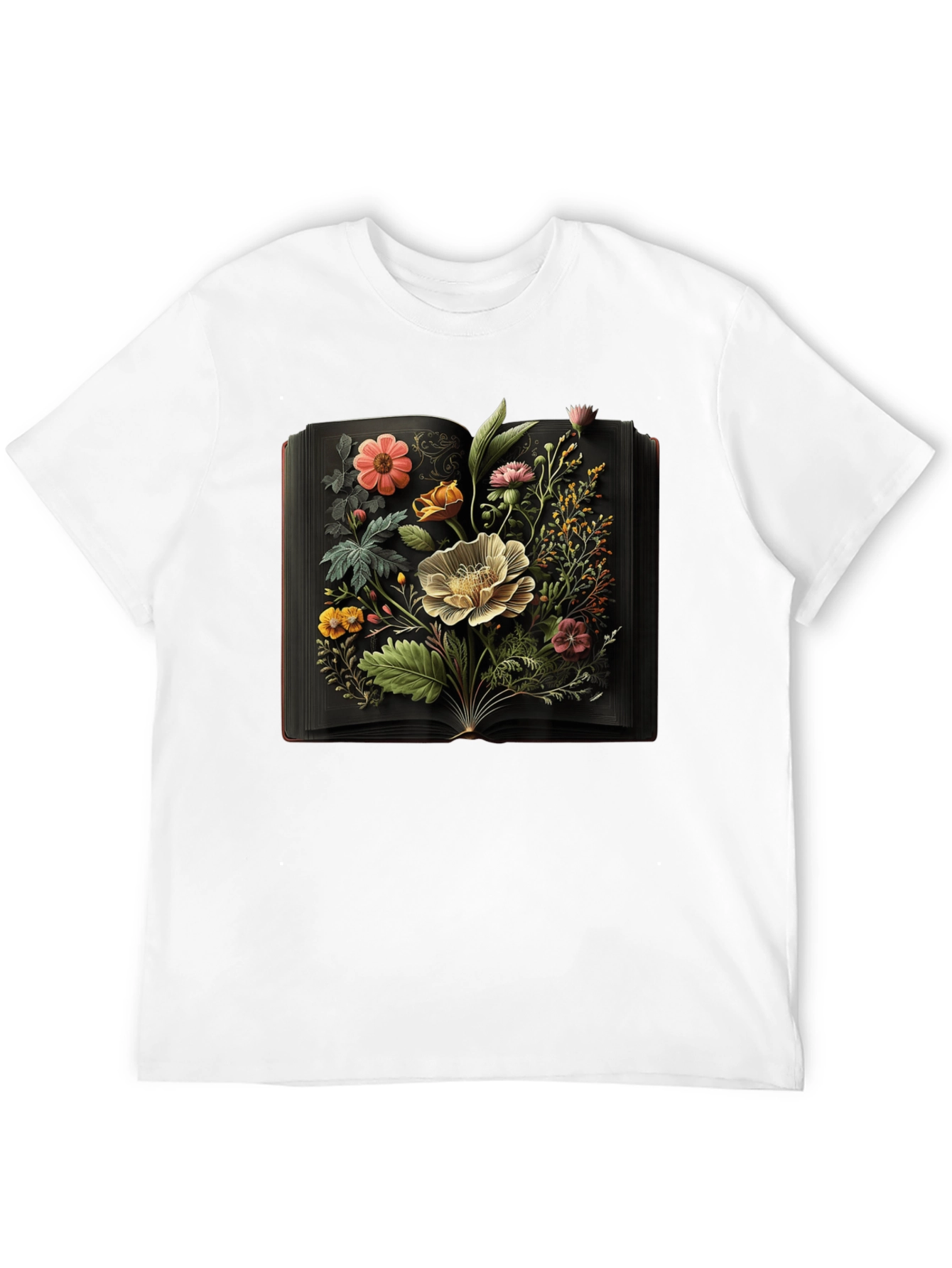 Floral Book T-Shirt: Artistic Black Tee