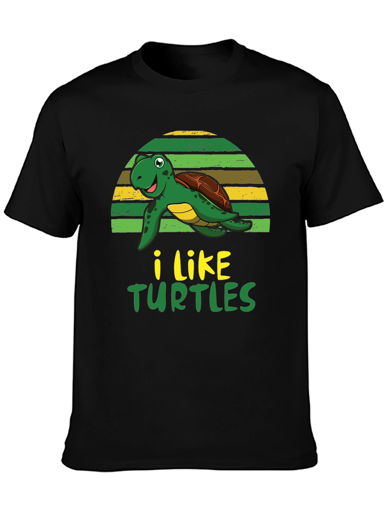 I Like Turtles Graphic Tee - Black Cotton T-Shirt