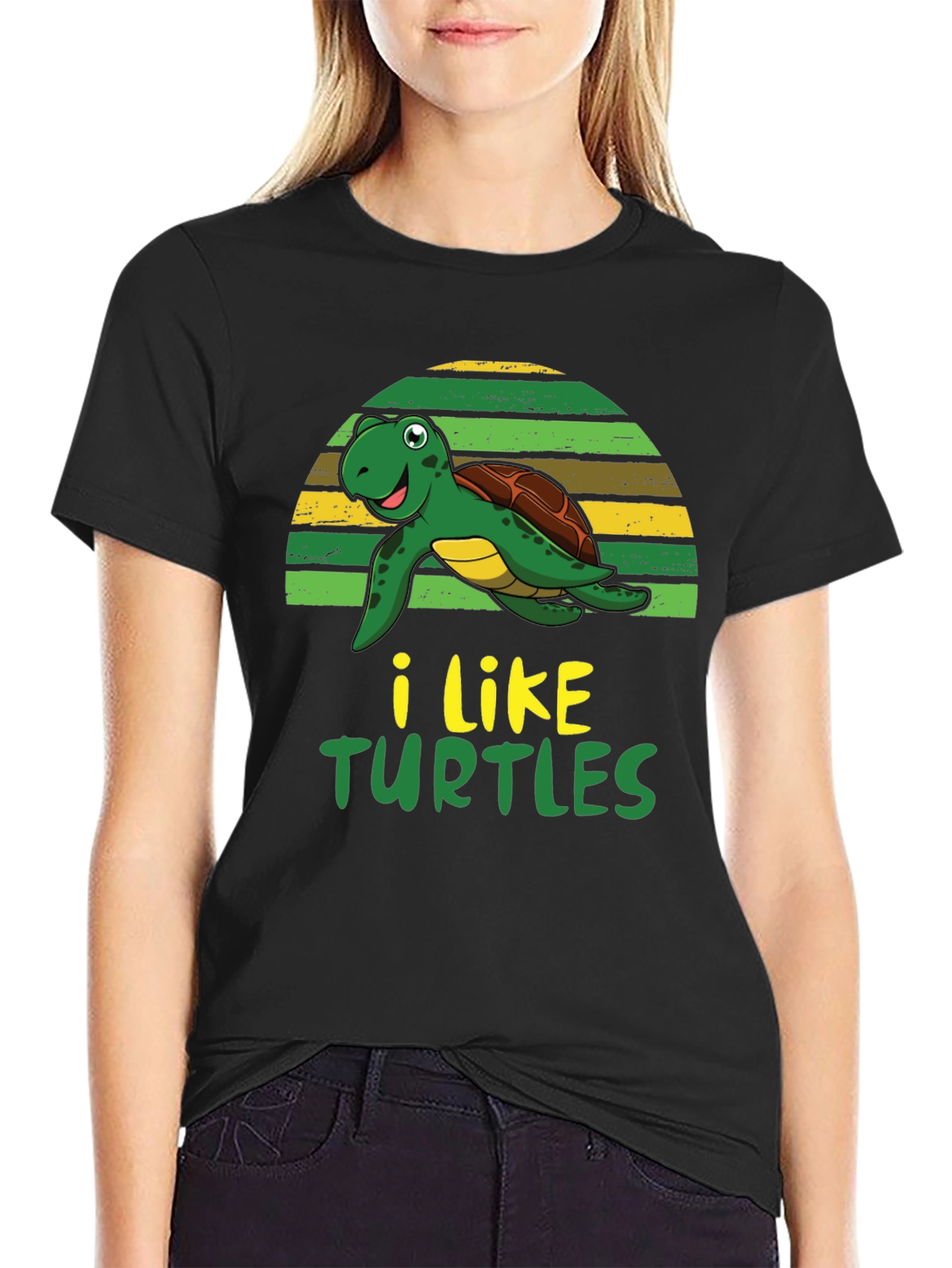 I Like Turtles Graphic Tee - Black Cotton T-Shirt