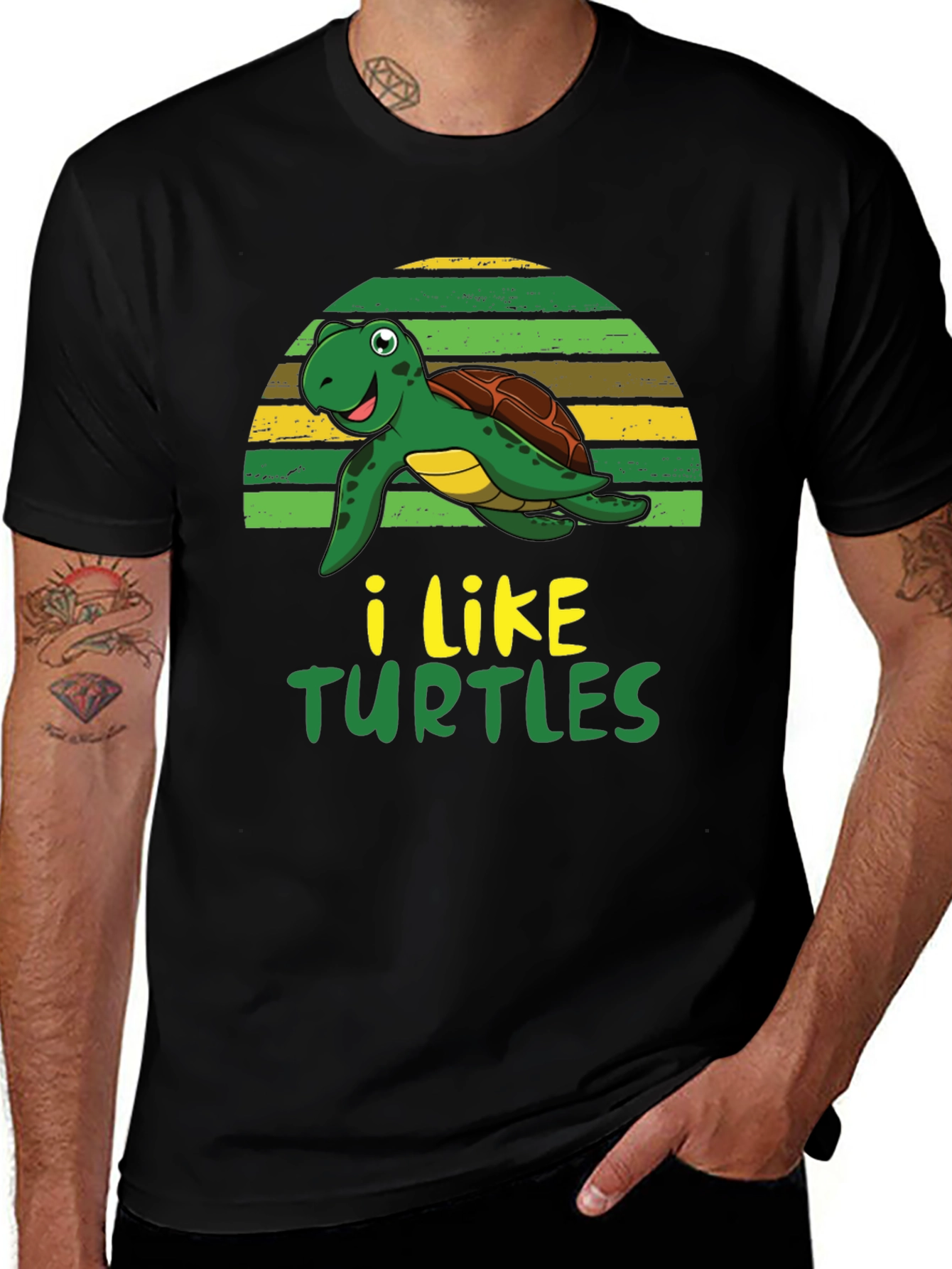 I Like Turtles Graphic Tee - Black Cotton T-Shirt