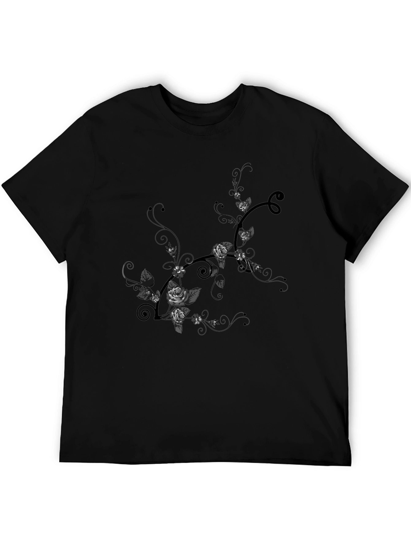 Floral Rose Vine Graphic Tee - Black