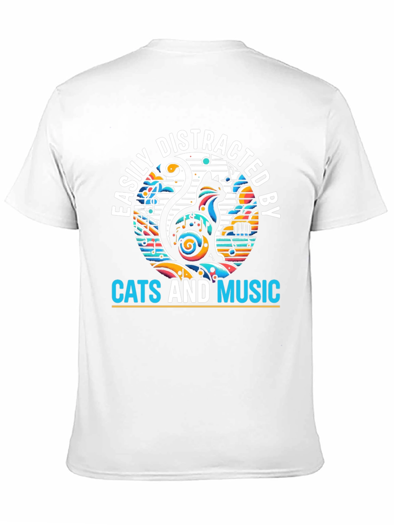 Easily Distracted by Cats and Music Black Tee