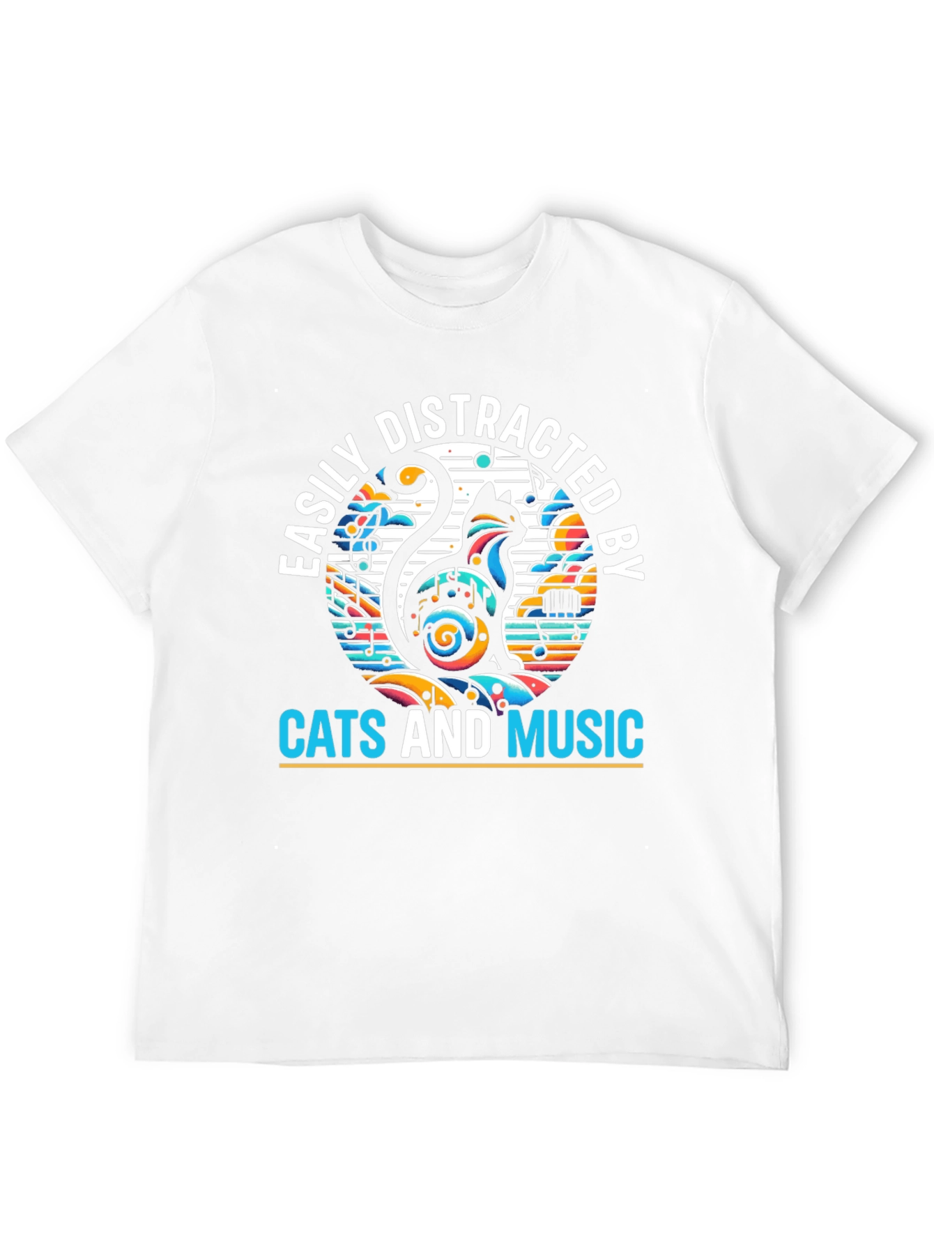 Easily Distracted by Cats and Music Black Tee