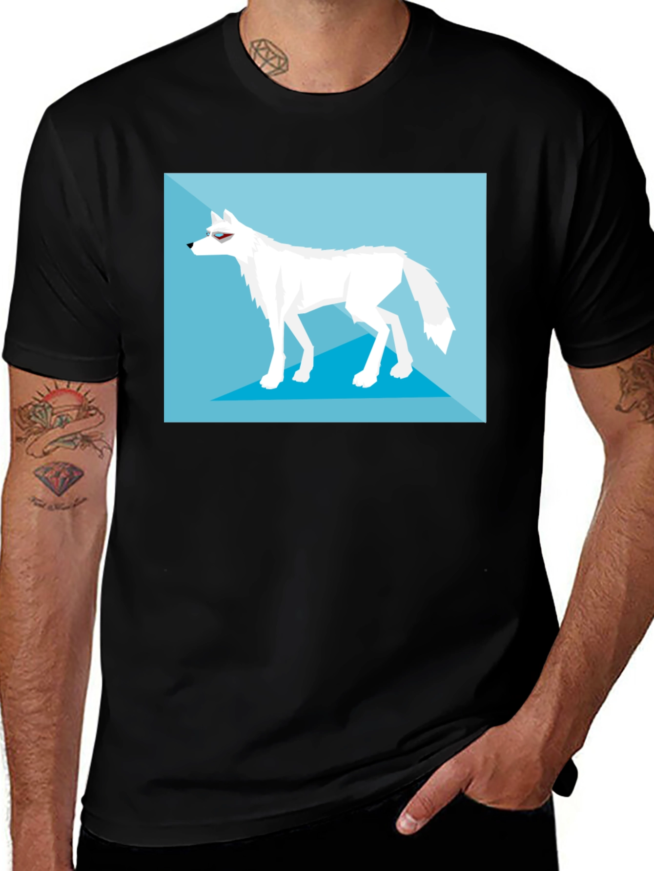 Geometric Arctic Wolf Graphic Tee - Black