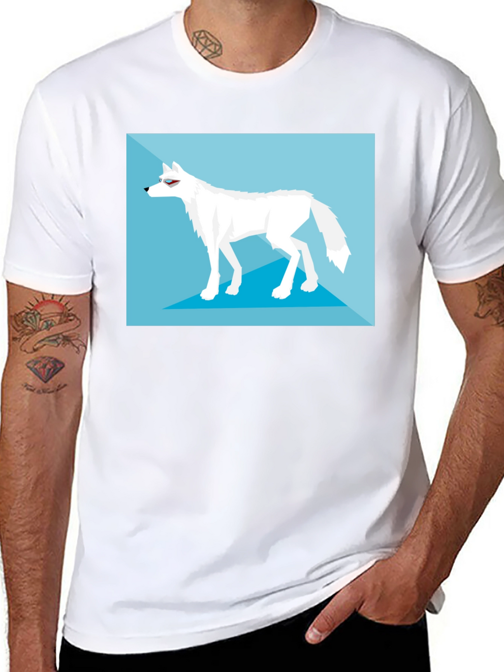 Geometric Arctic Wolf Graphic Tee - Black