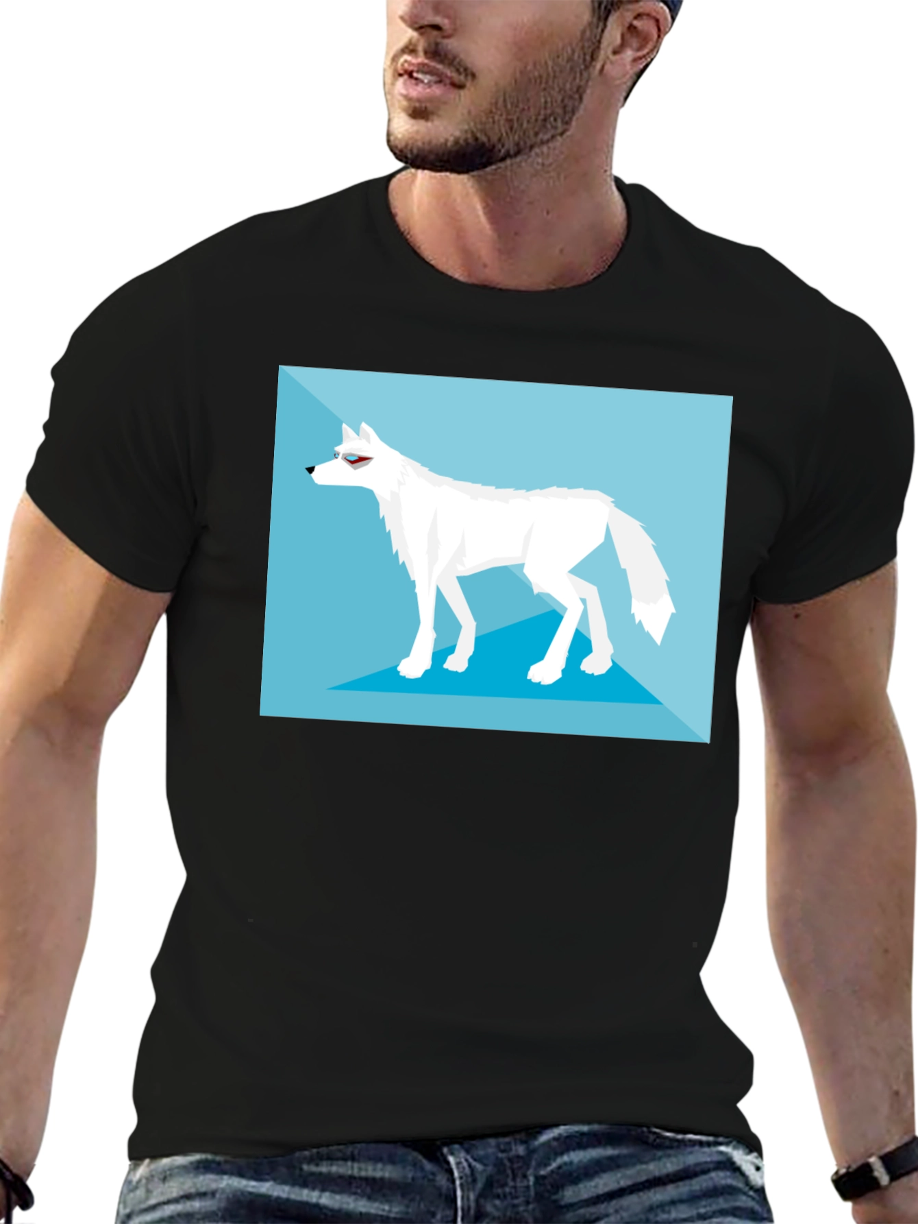 Geometric Arctic Wolf Graphic Tee - Black
