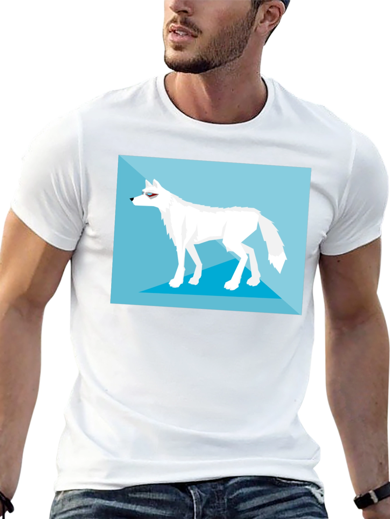 Geometric Arctic Wolf Graphic Tee - Black