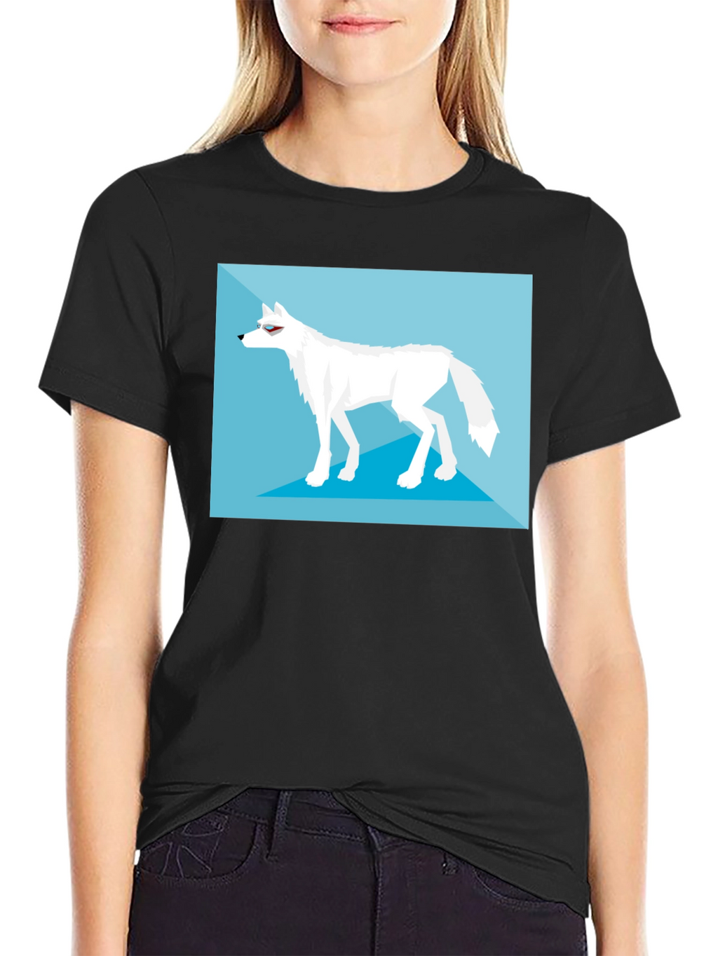 Geometric Arctic Wolf Graphic Tee - Black