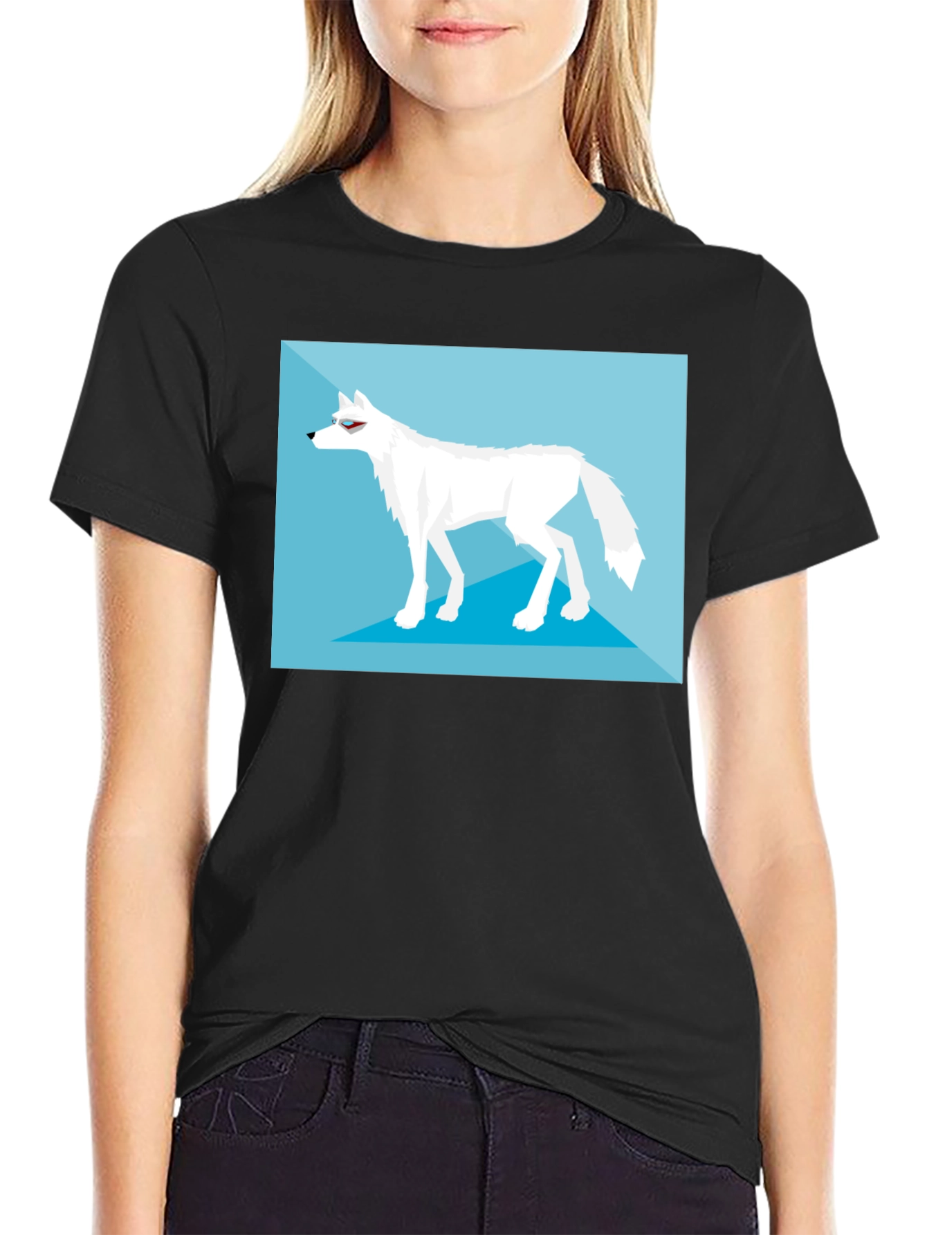 Geometric Arctic Wolf Graphic Tee - Black
