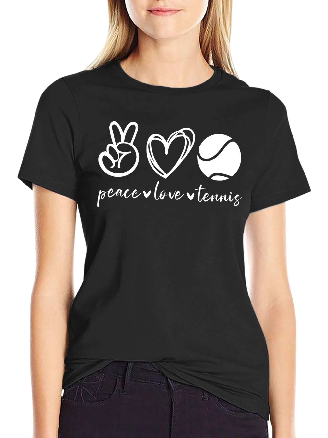 Peace Love Tennis Graphic Tee - Black