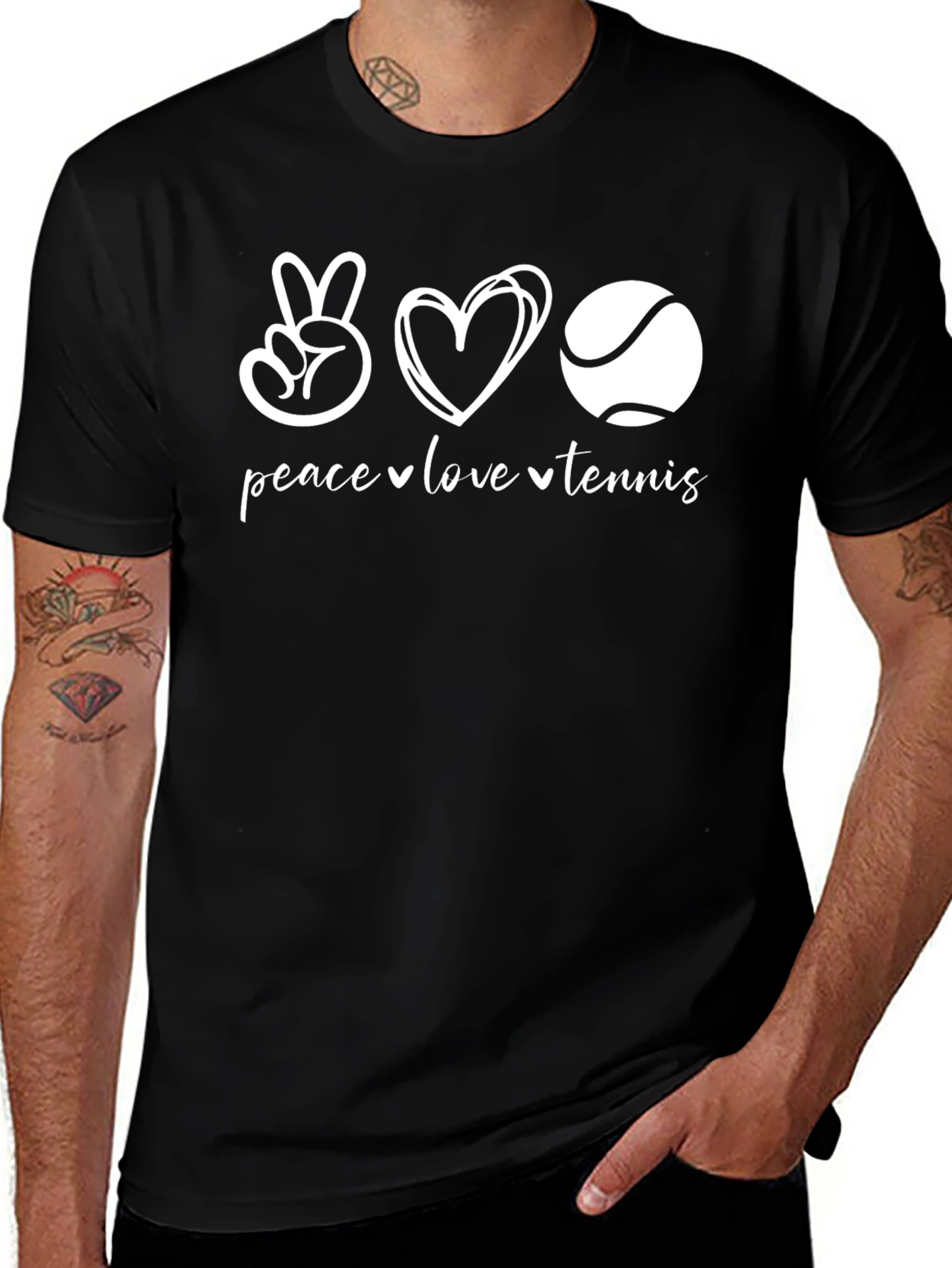 Peace Love Tennis Graphic Tee - Black