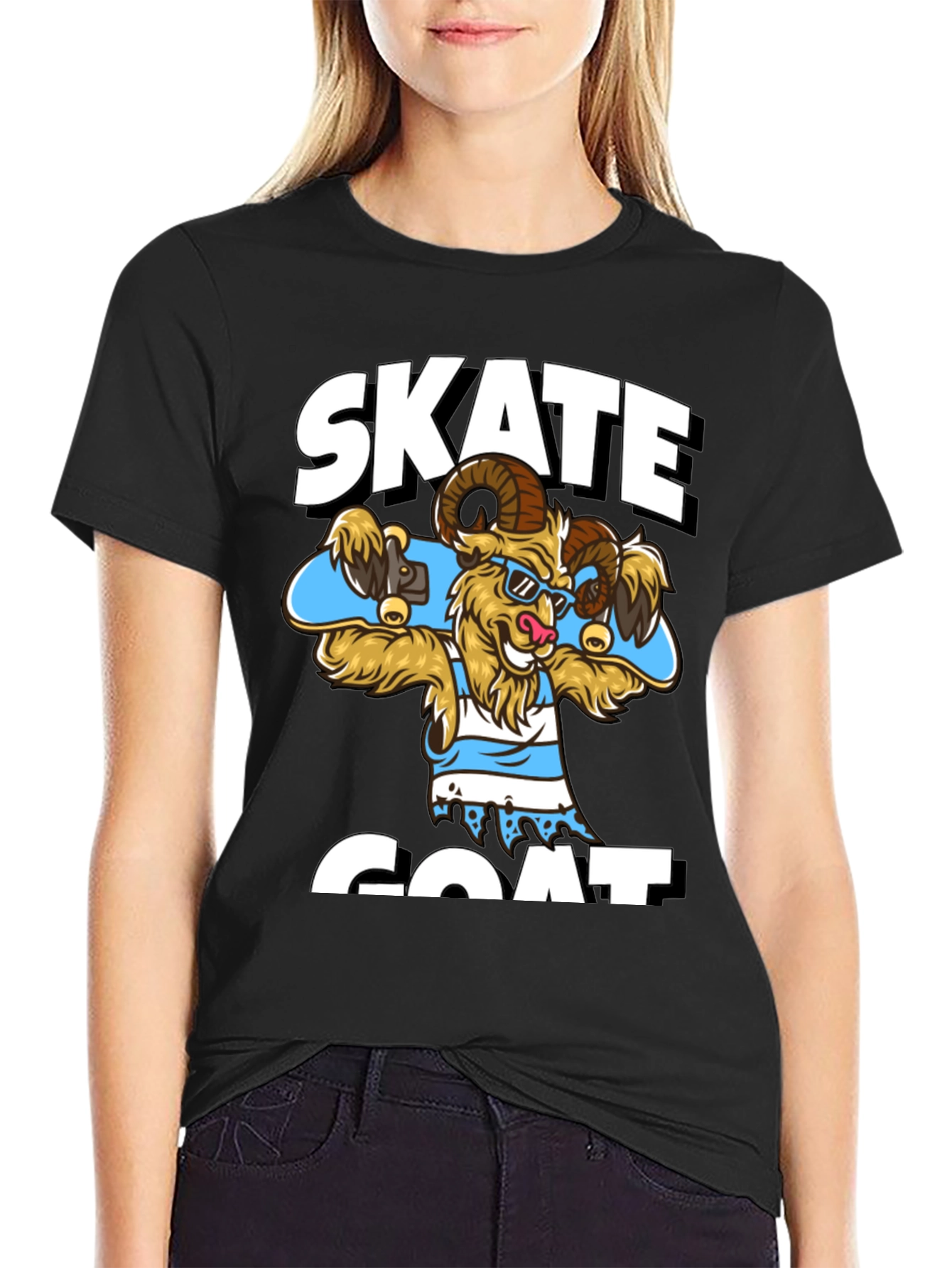 Skate Goat Graphic T-Shirt - Funny Animal Tee