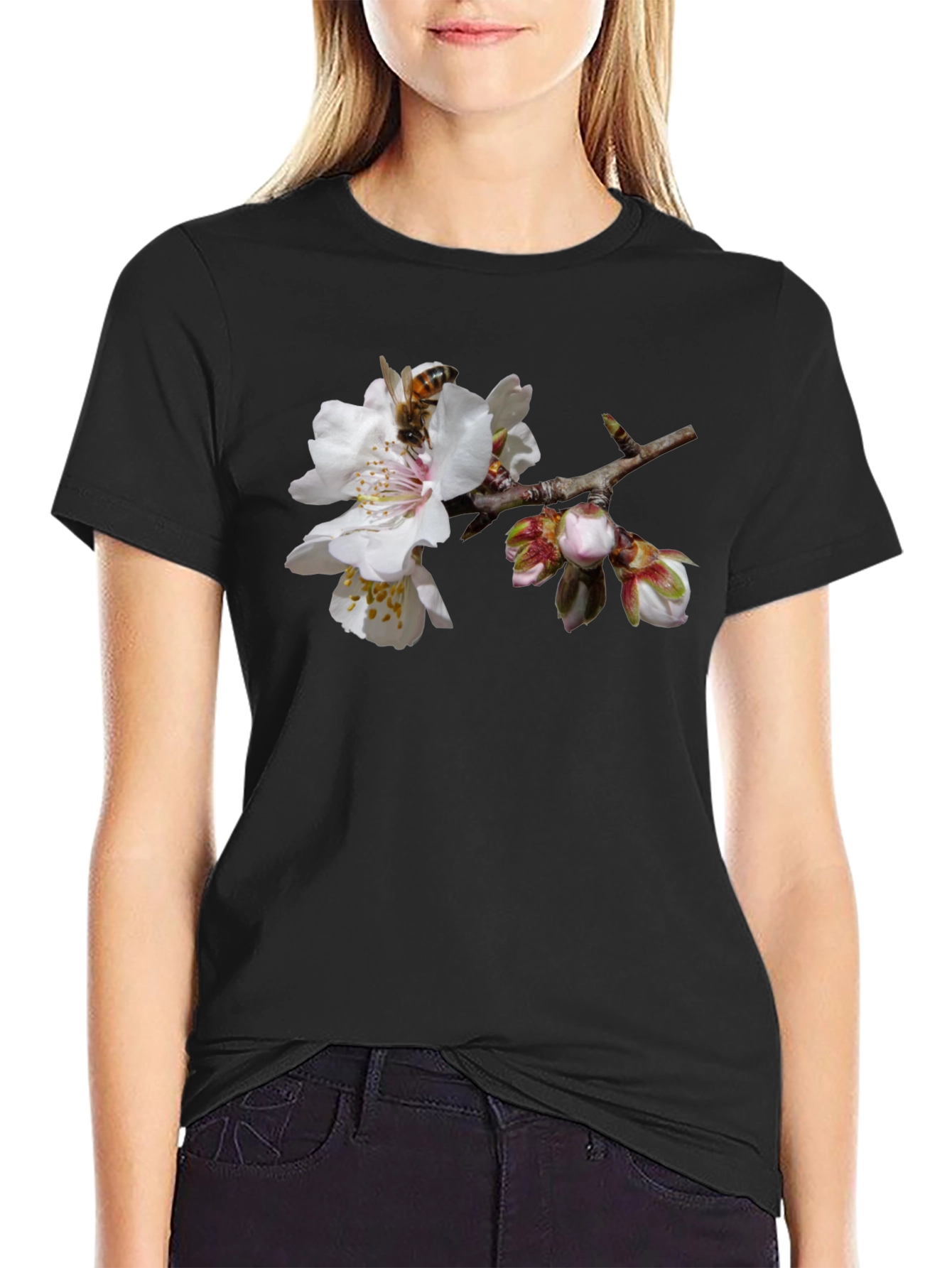 Bee on Blossom Graphic Tee - Nature Inspired Style