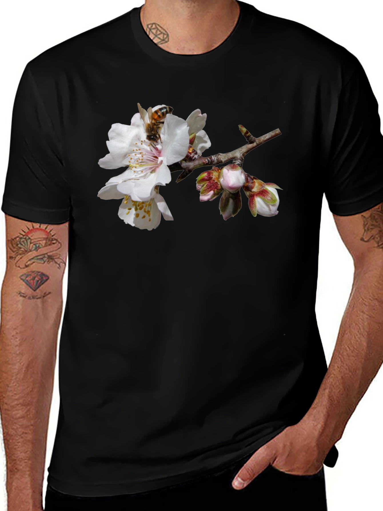 Bee on Blossom Graphic Tee - Nature Inspired Style