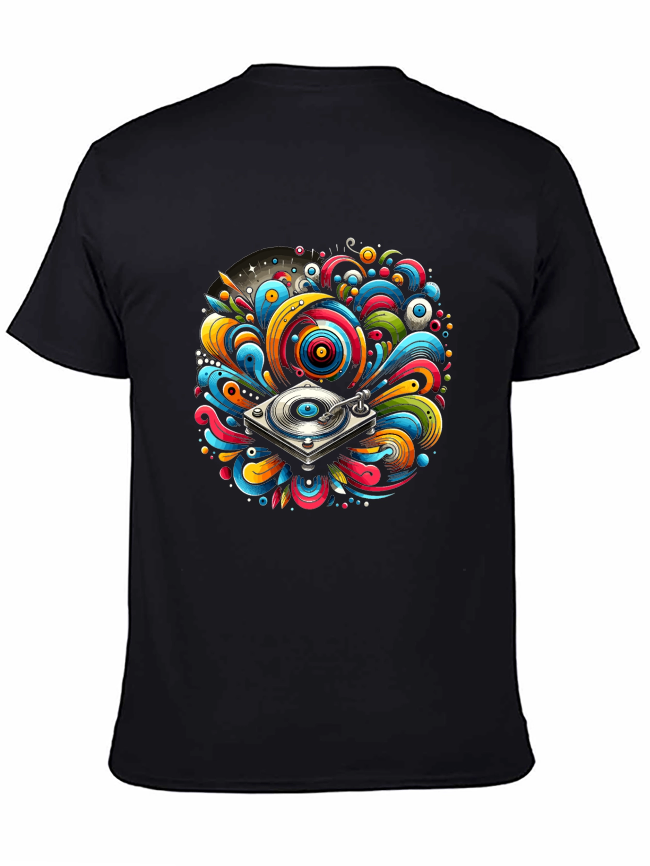 Colorful Turntable Design Black T-Shirt