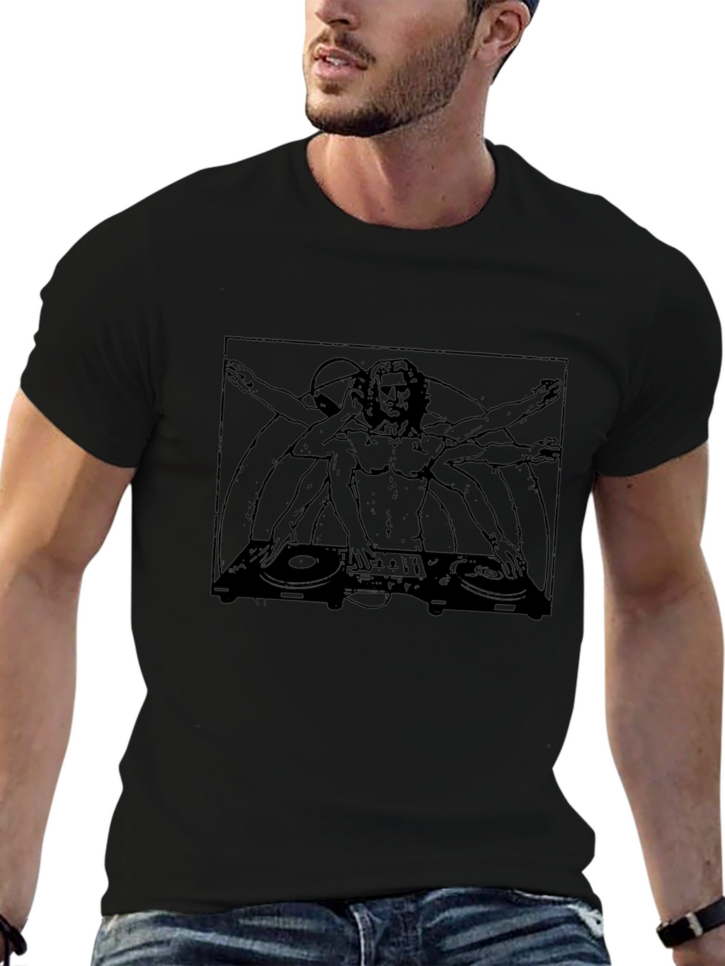 DJ Vitruvian Man Graphic Tee - Black