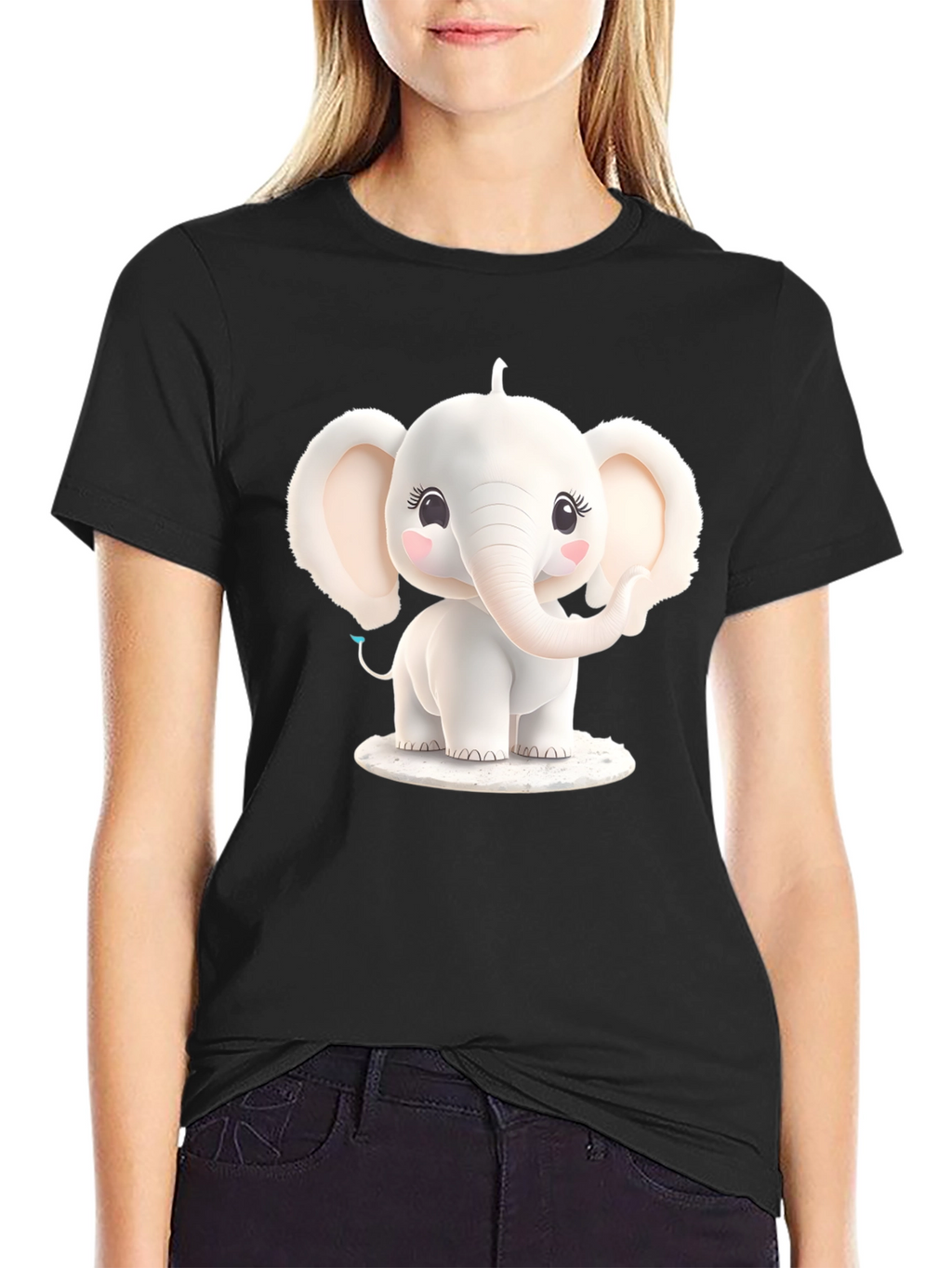 Cute Elephant Graphic Tee - Black T-Shirt