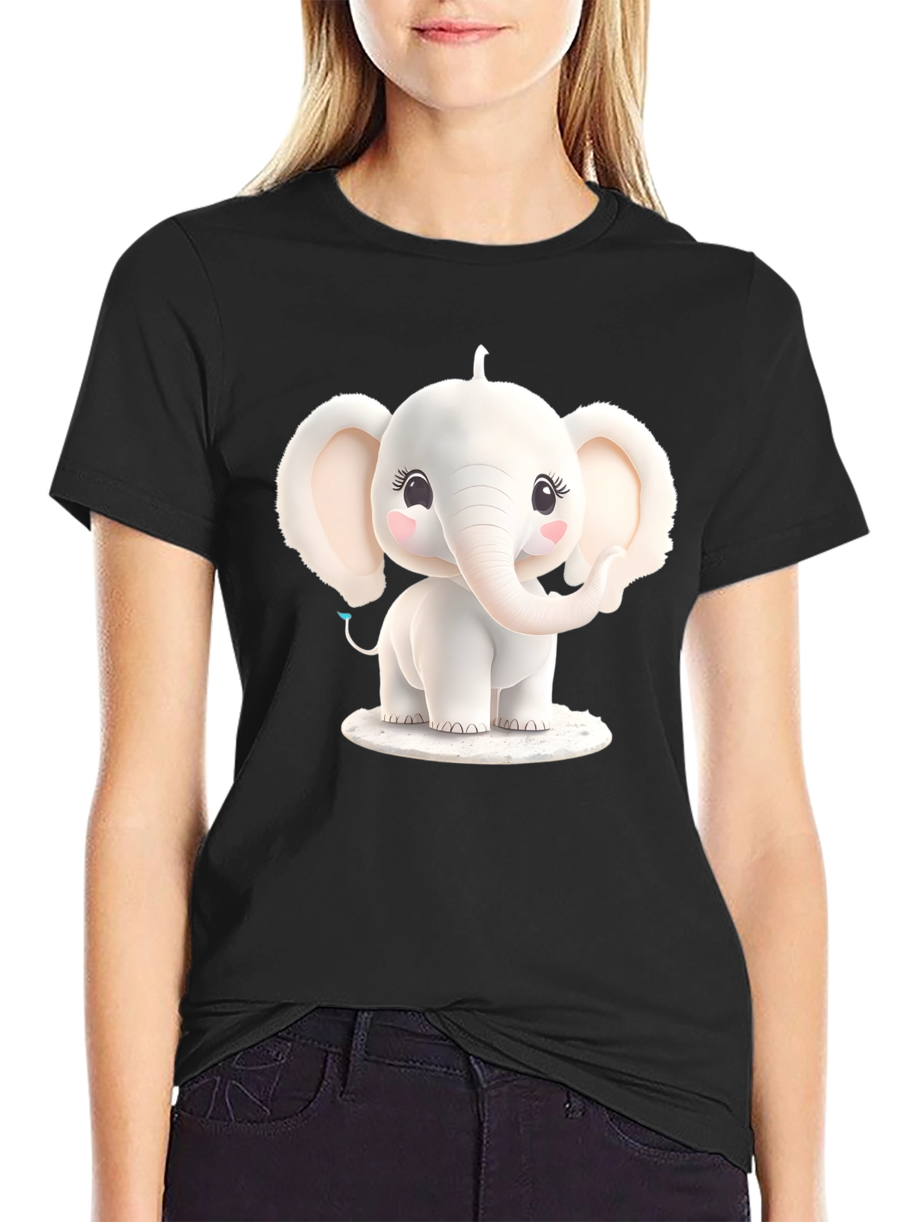 Cute Elephant Graphic Tee - Black T-Shirt