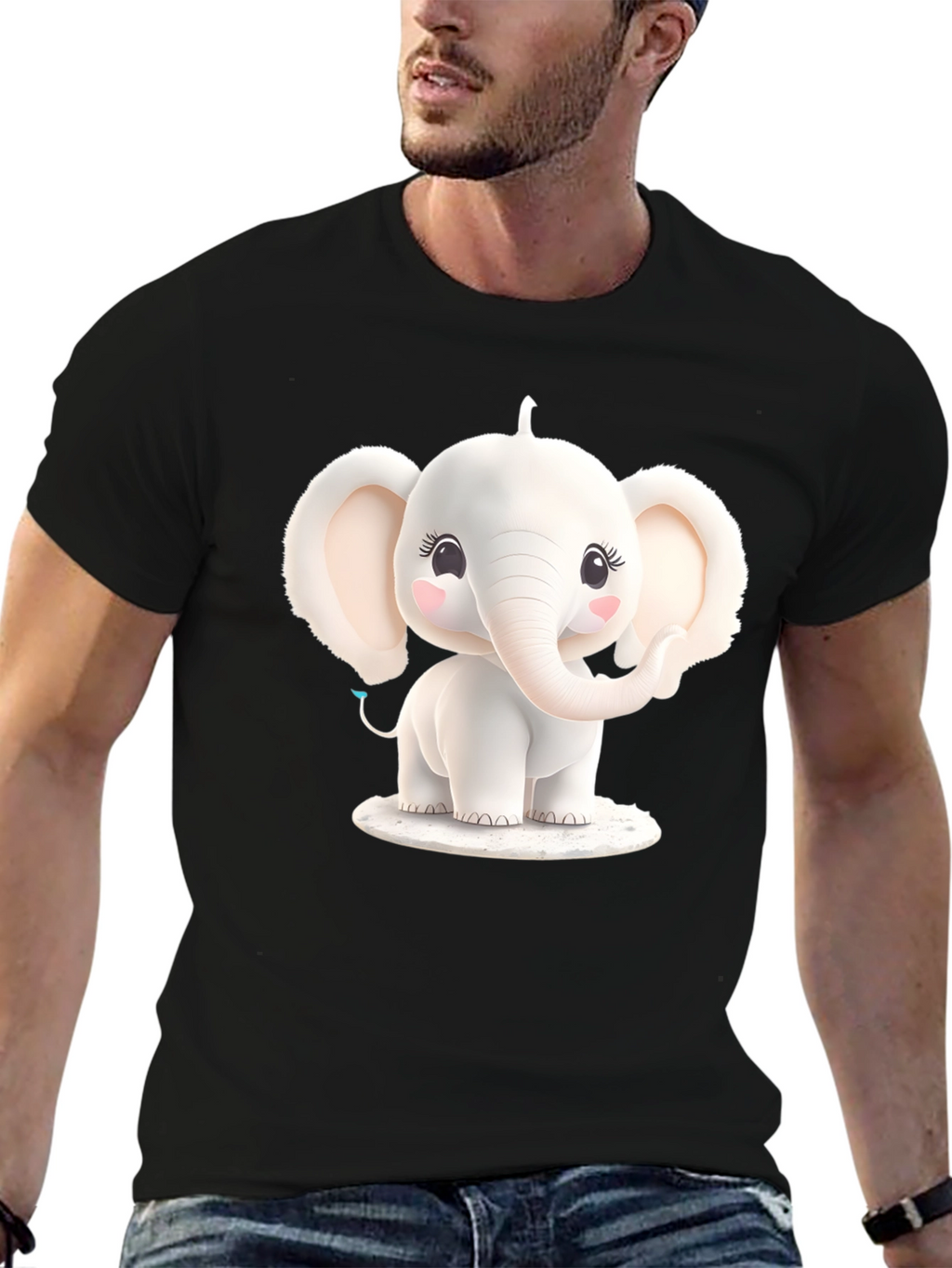 Cute Elephant Graphic Tee - Black T-Shirt
