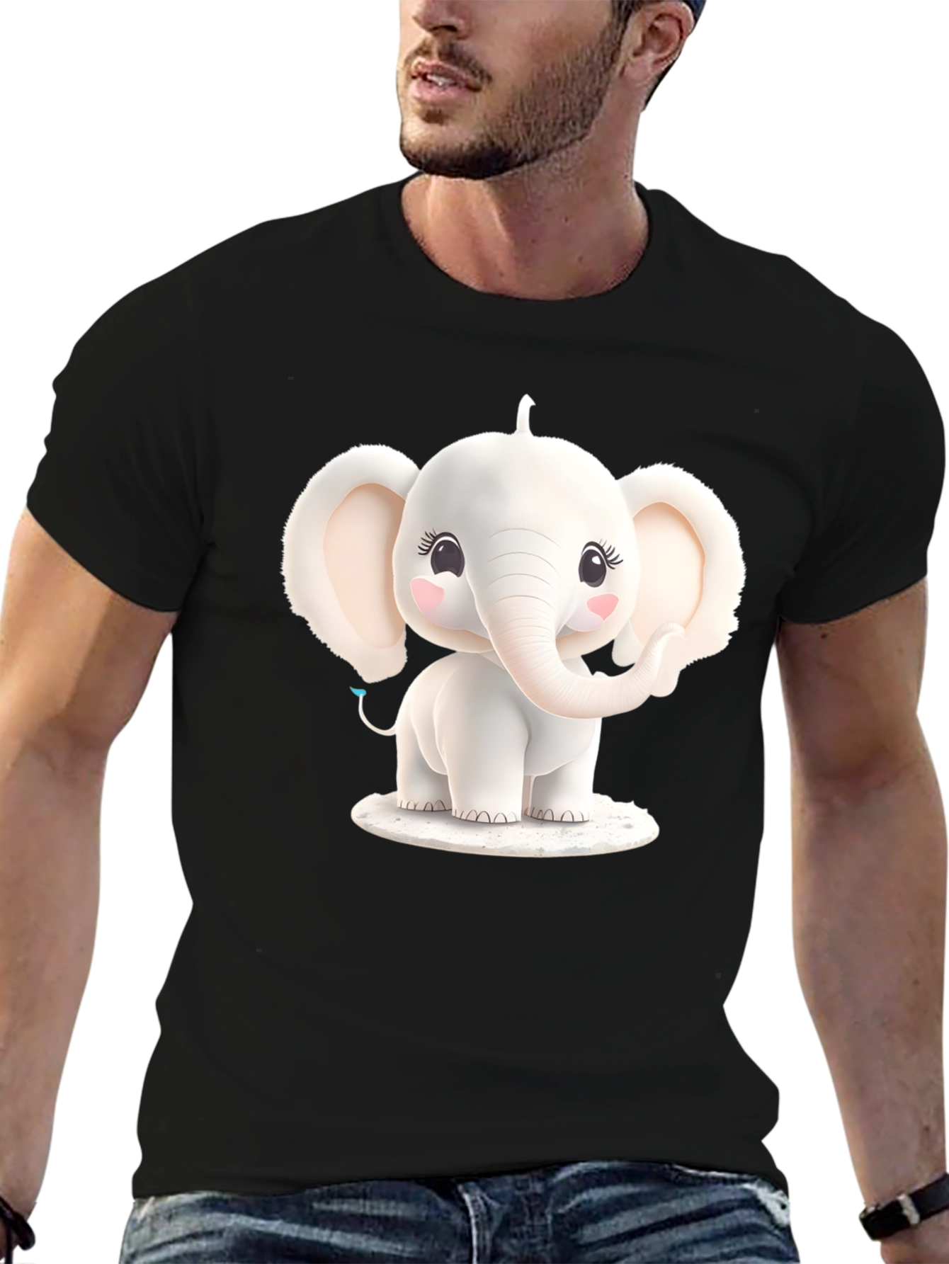 Cute Elephant Graphic Tee - Black T-Shirt
