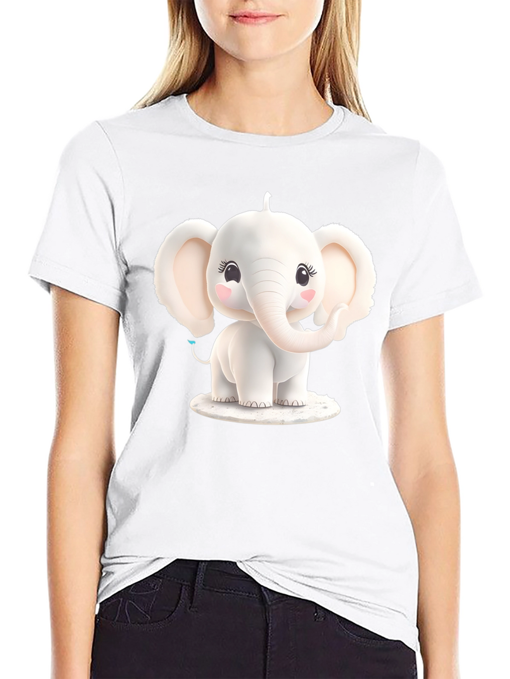 Cute Elephant Graphic Tee - Black T-Shirt