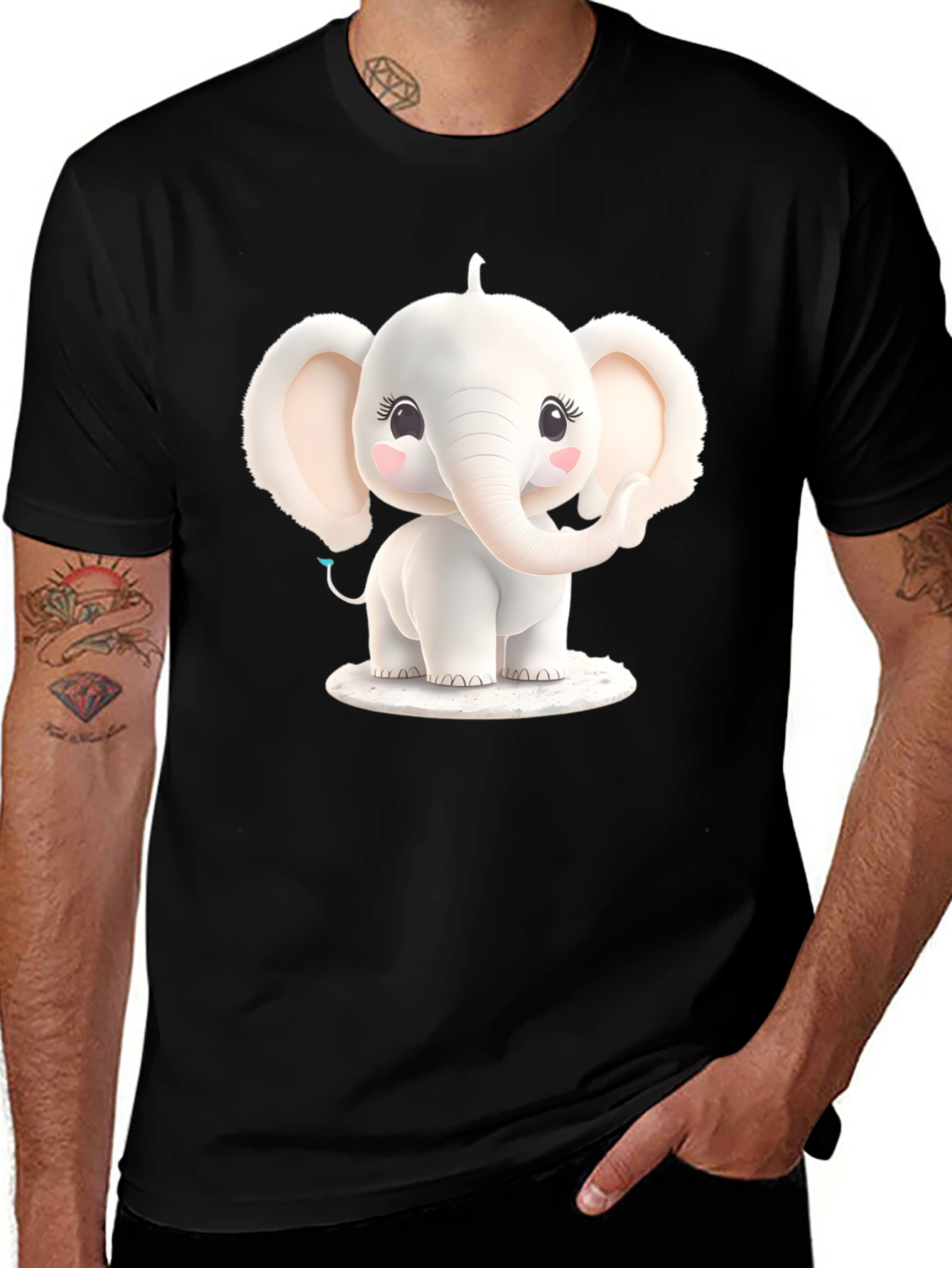 Cute Elephant Graphic Tee - Black T-Shirt