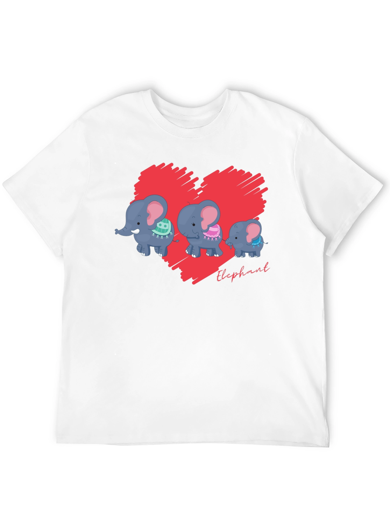 Elephant Family Heart Graphic Black T-Shirt