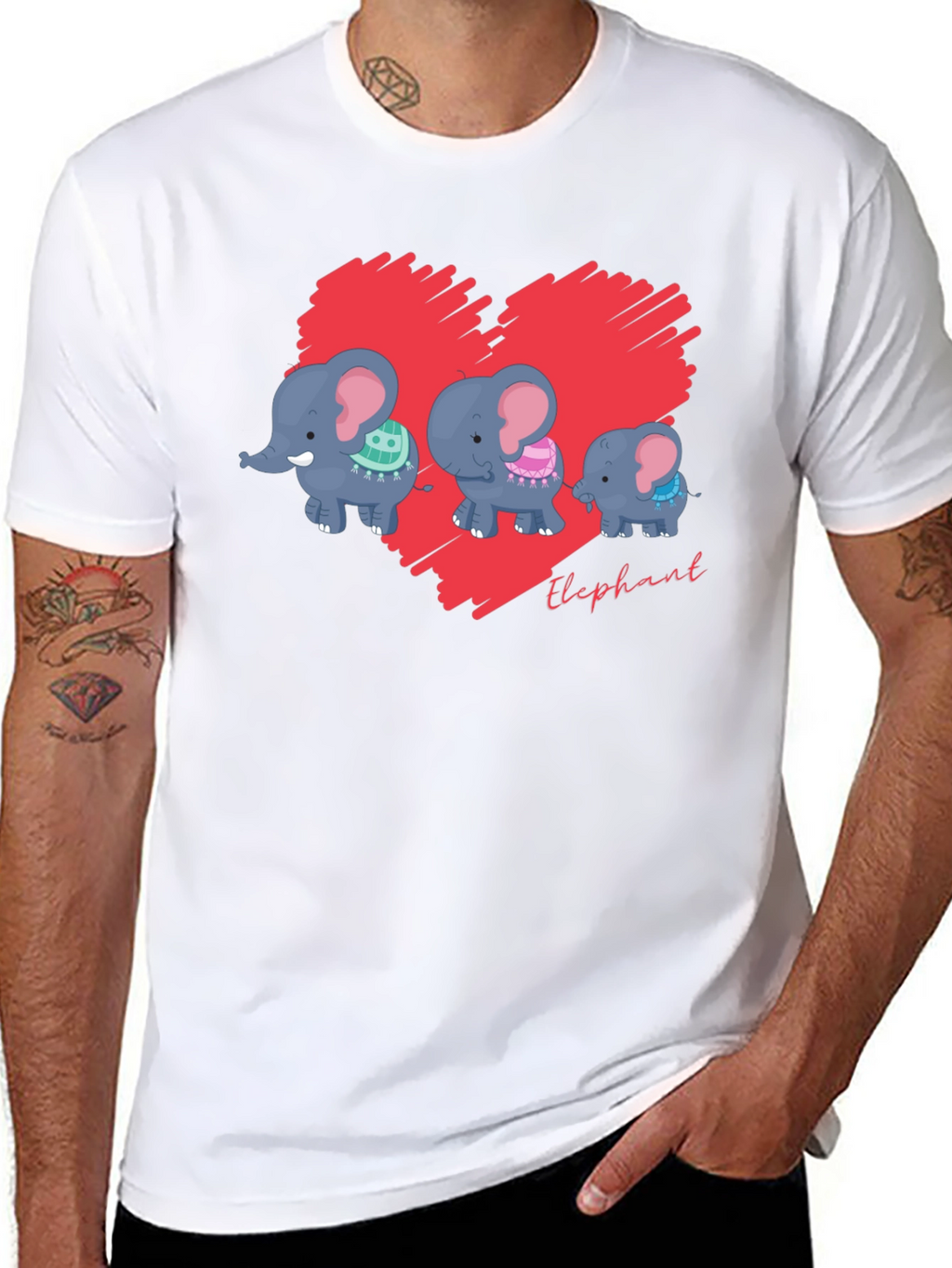Elephant Family Heart Graphic Black T-Shirt