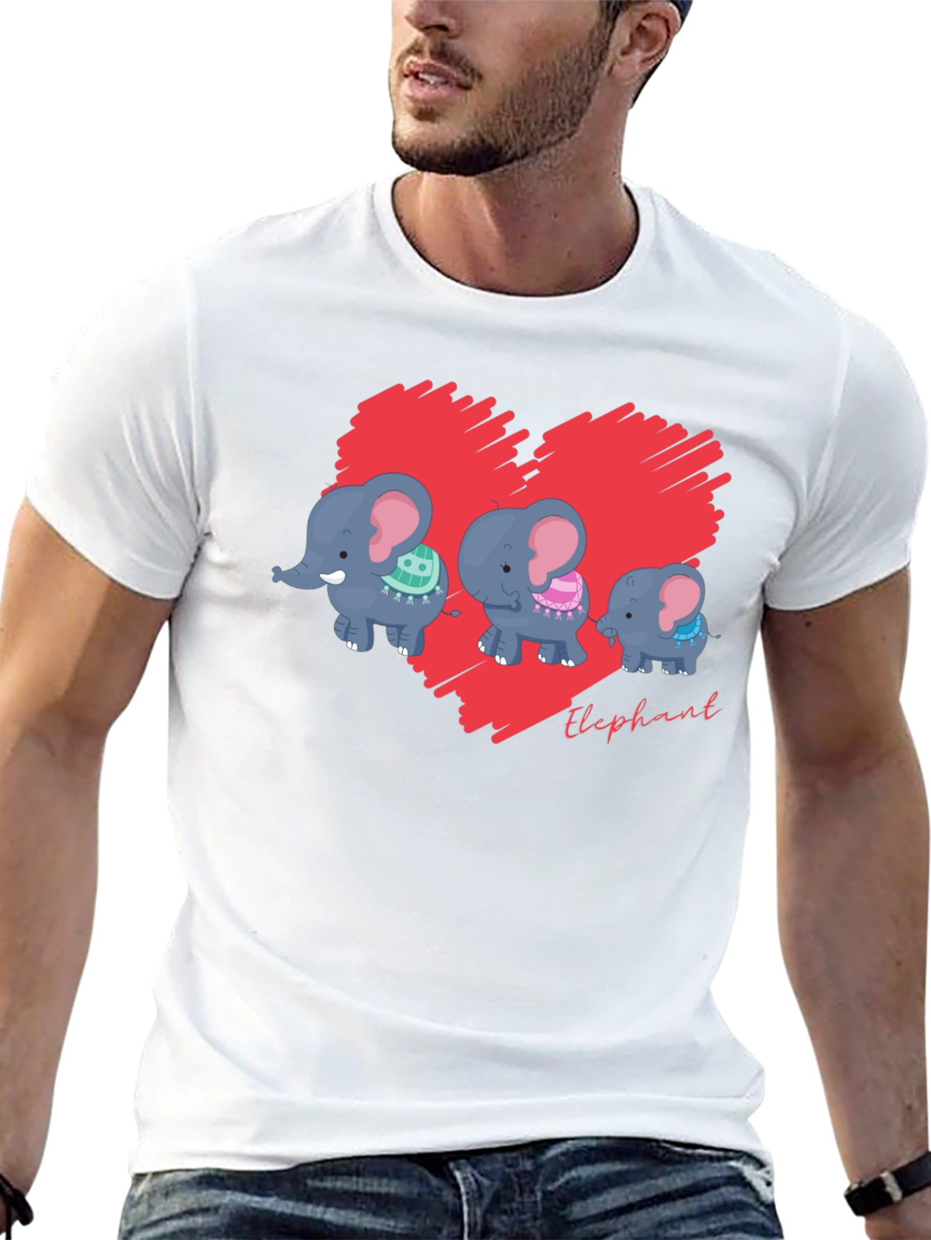 Elephant Family Heart Graphic Black T-Shirt