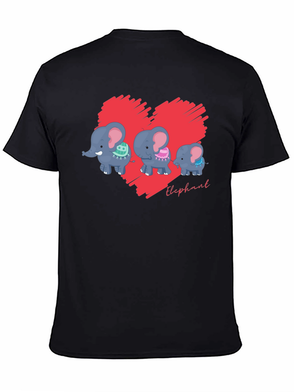 Elephant Family Heart Graphic Black T-Shirt