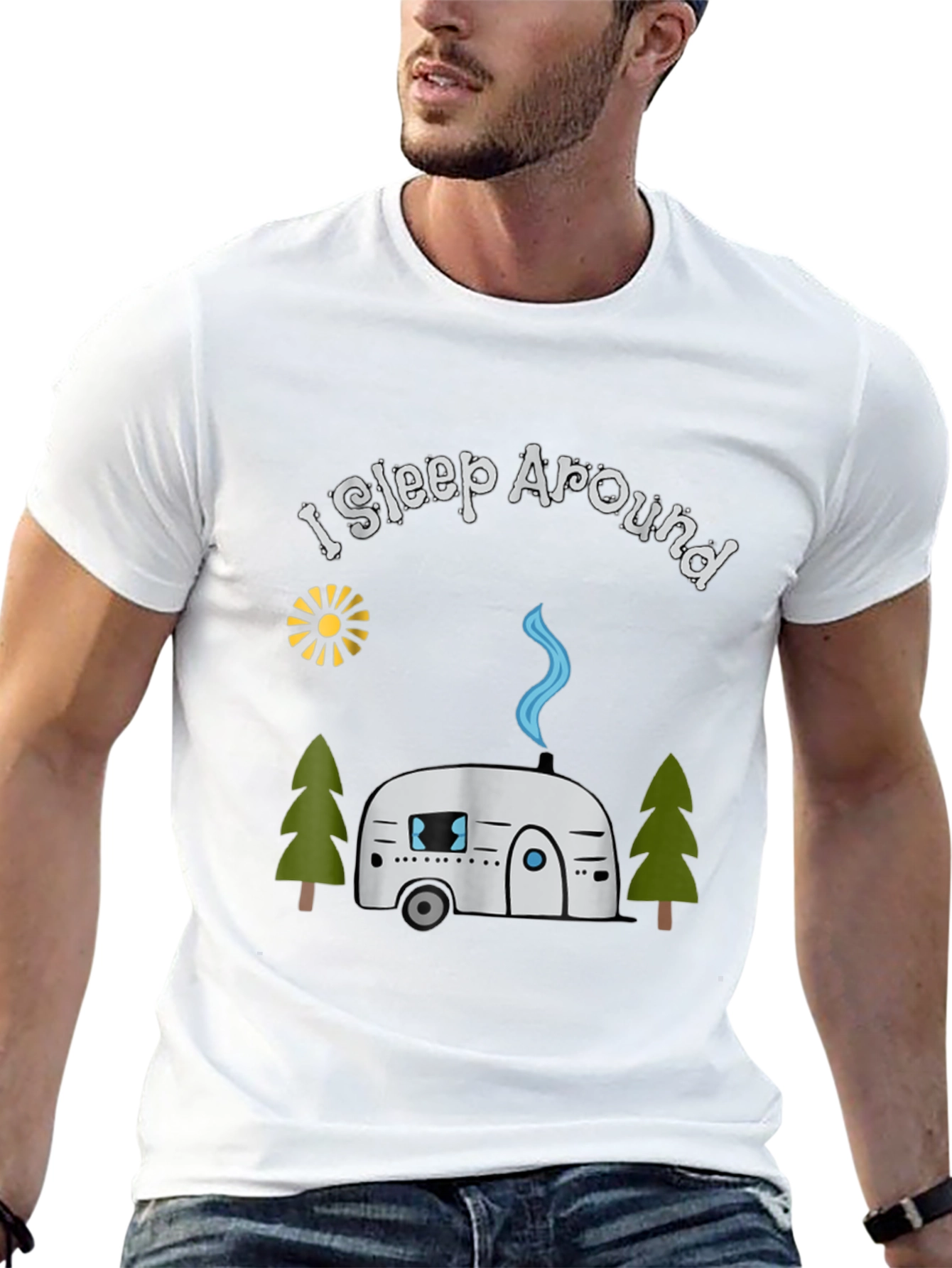 I Sleep Around Camping T-Shirt - Black