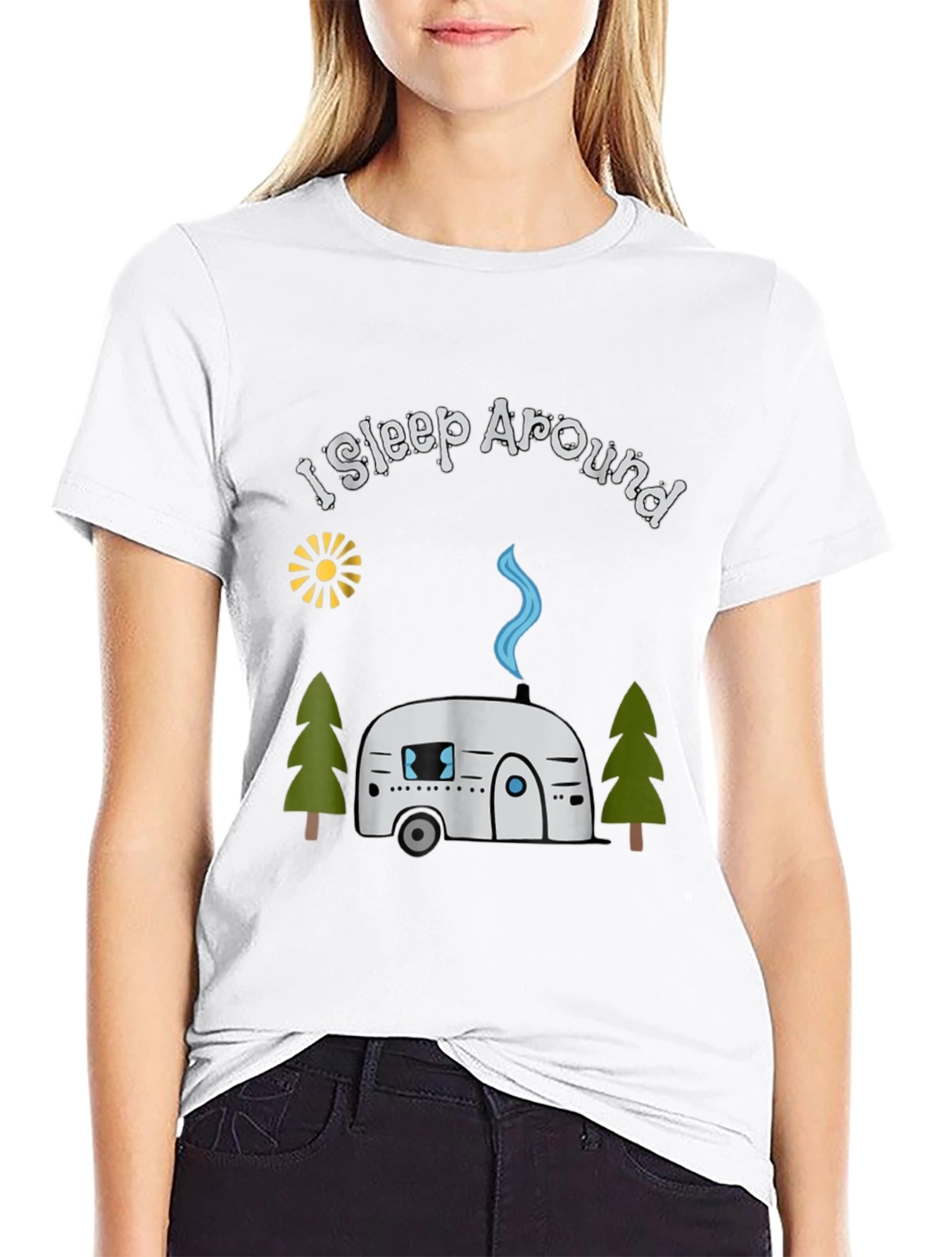 I Sleep Around Camping T-Shirt - Black