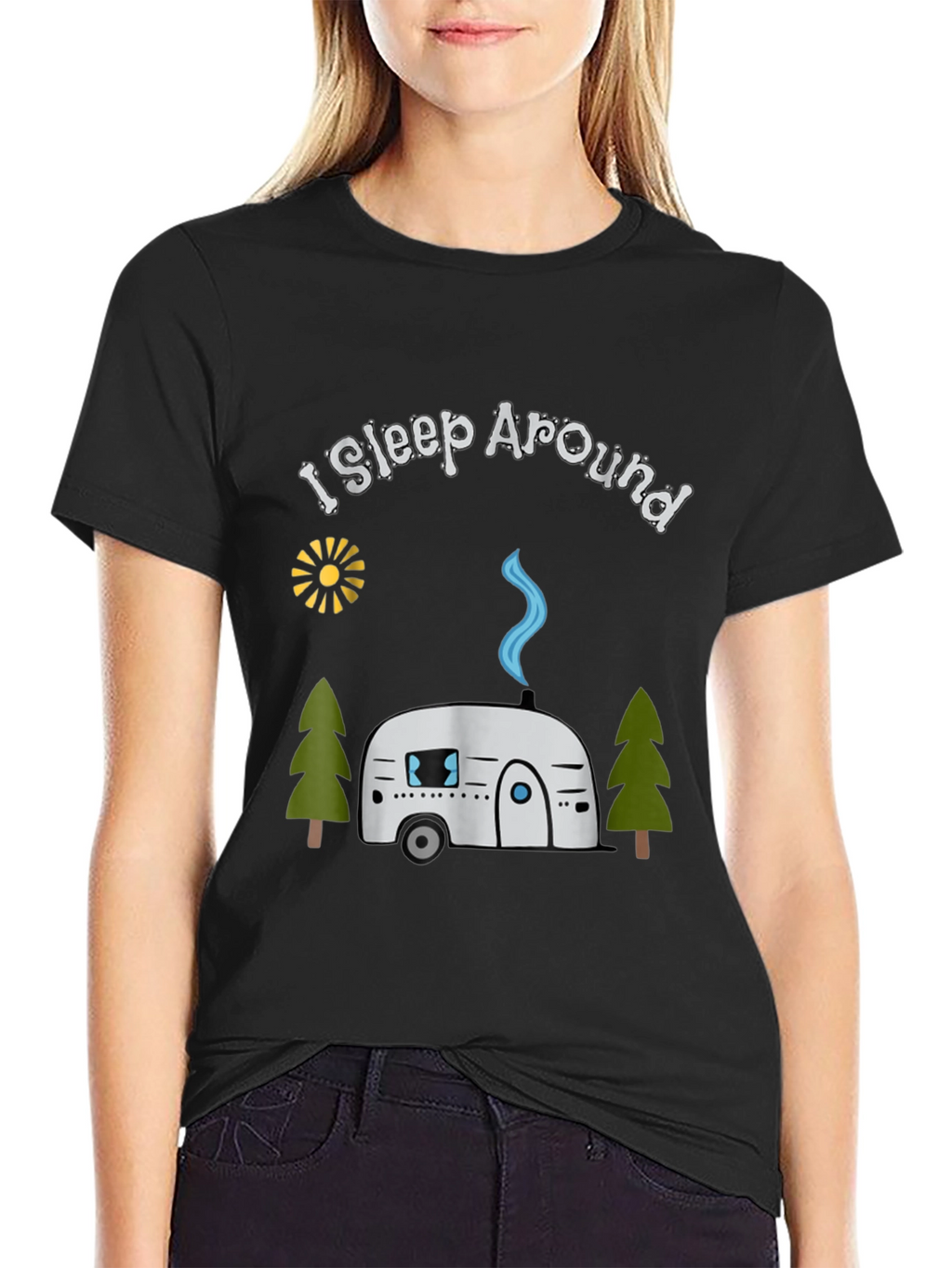 I Sleep Around Camping T-Shirt - Black