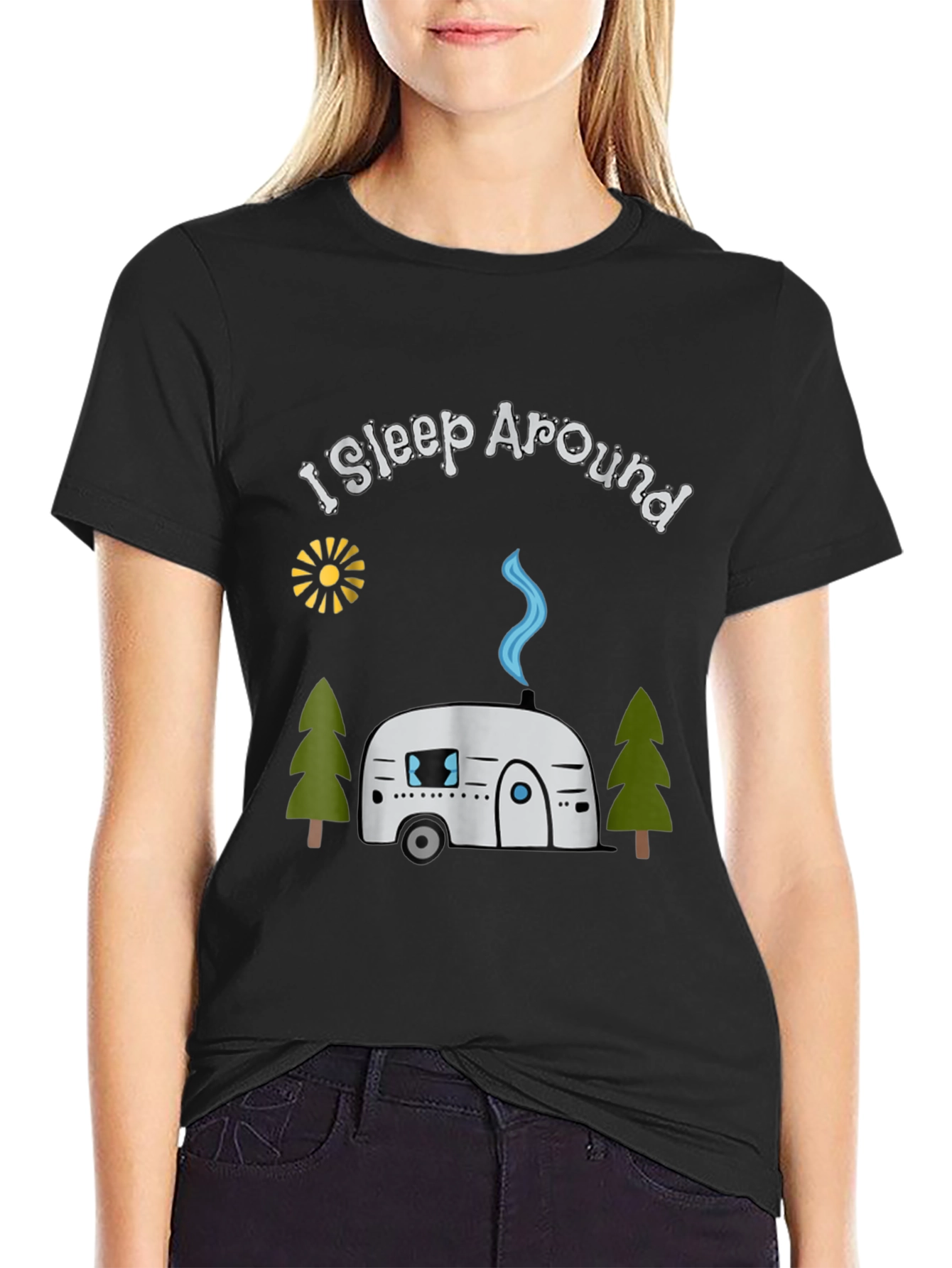 I Sleep Around Camping T-Shirt - Black