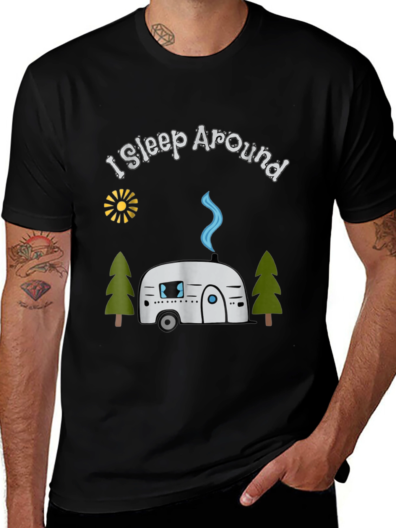 I Sleep Around Camping T-Shirt - Black