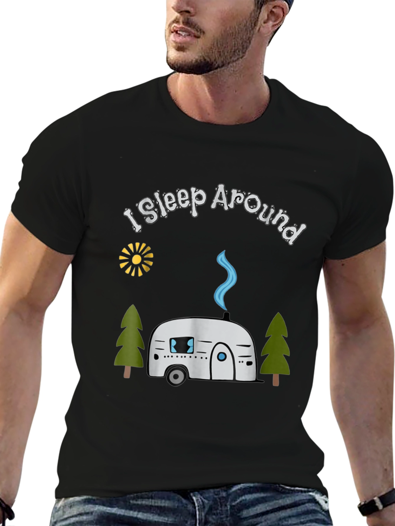 I Sleep Around Camping T-Shirt - Black