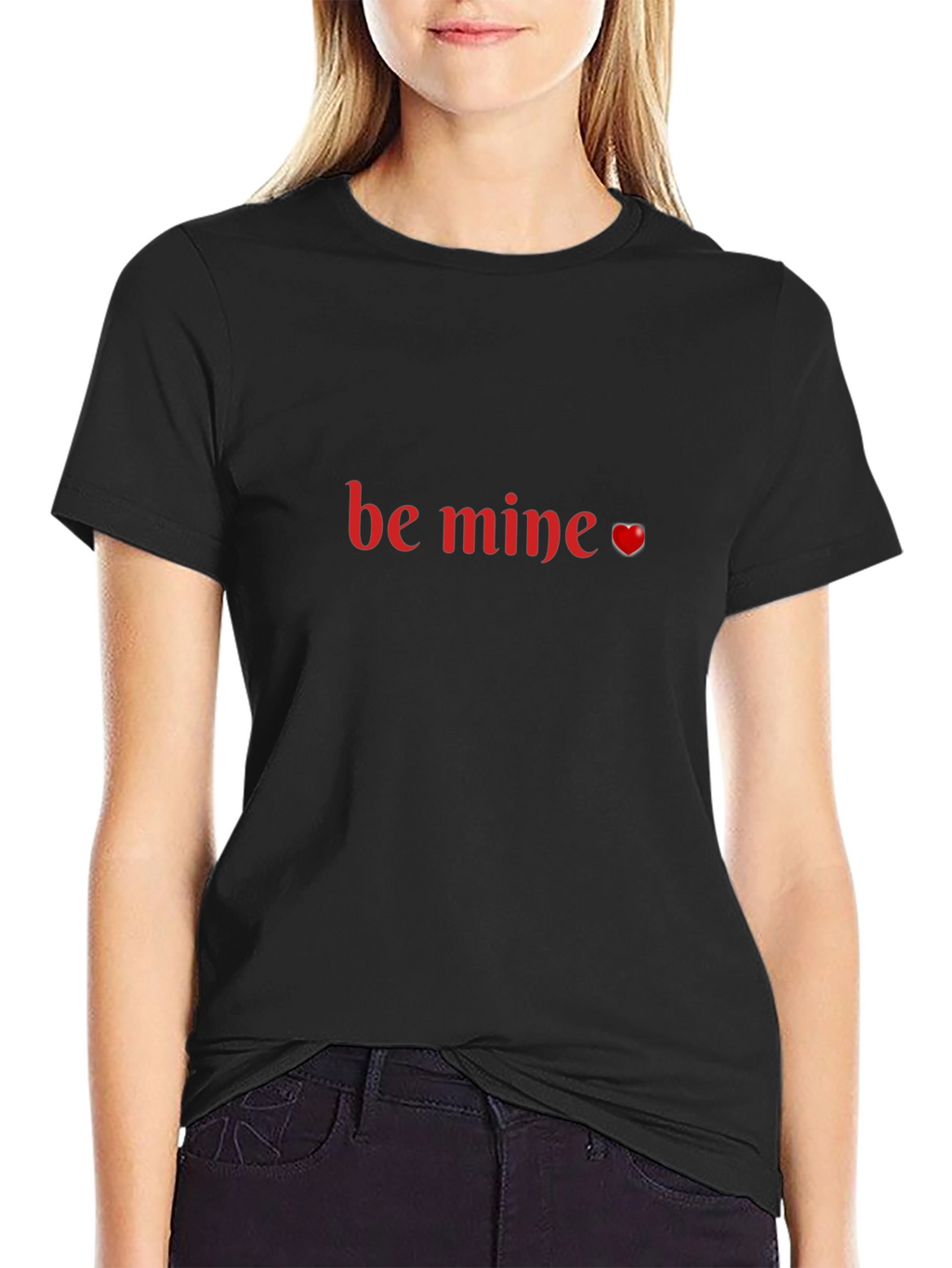 Be Mine Valentines Day T-Shirt - Black Crew Neck
