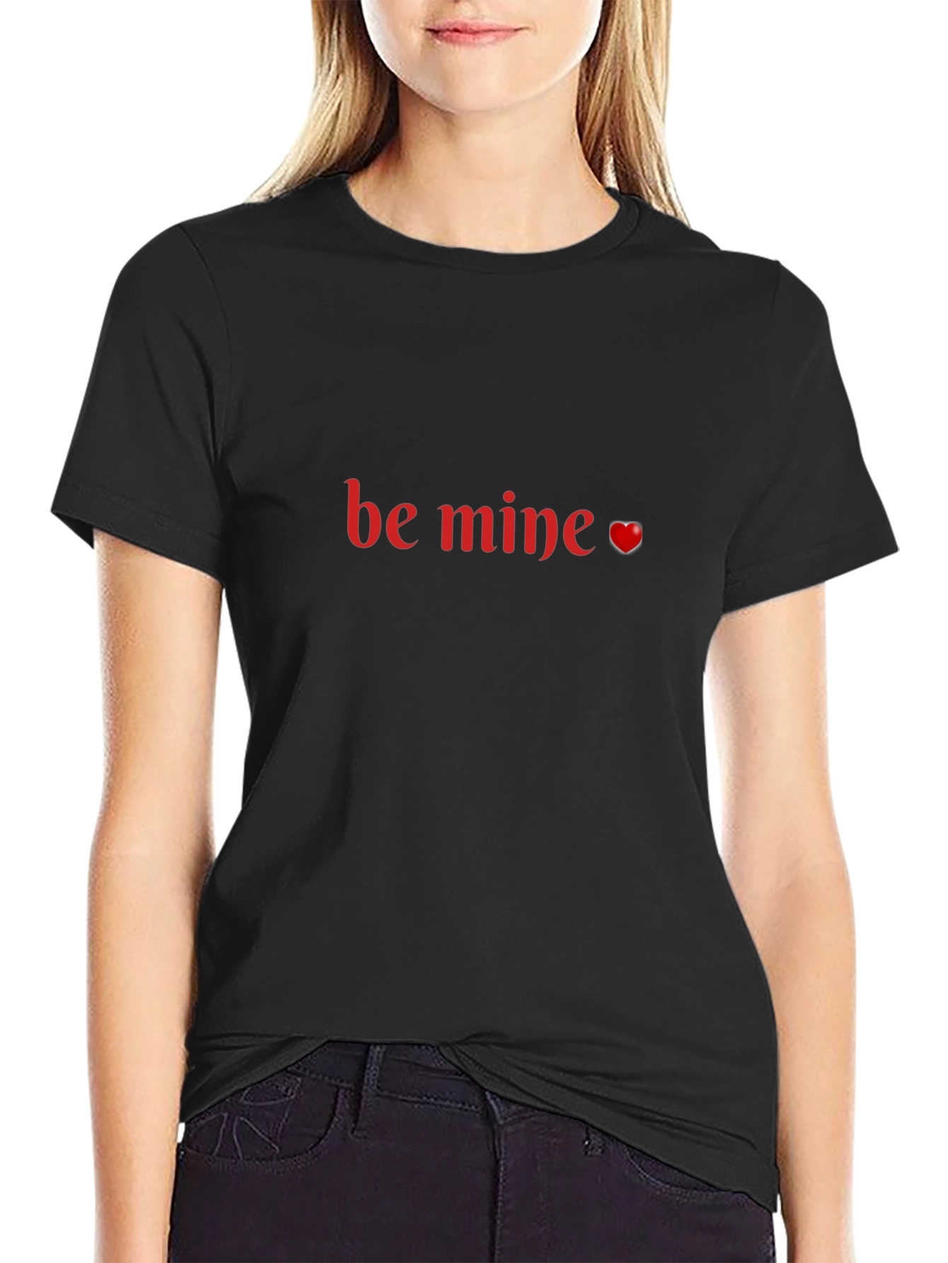Be Mine Valentines Day T-Shirt - Black Crew Neck
