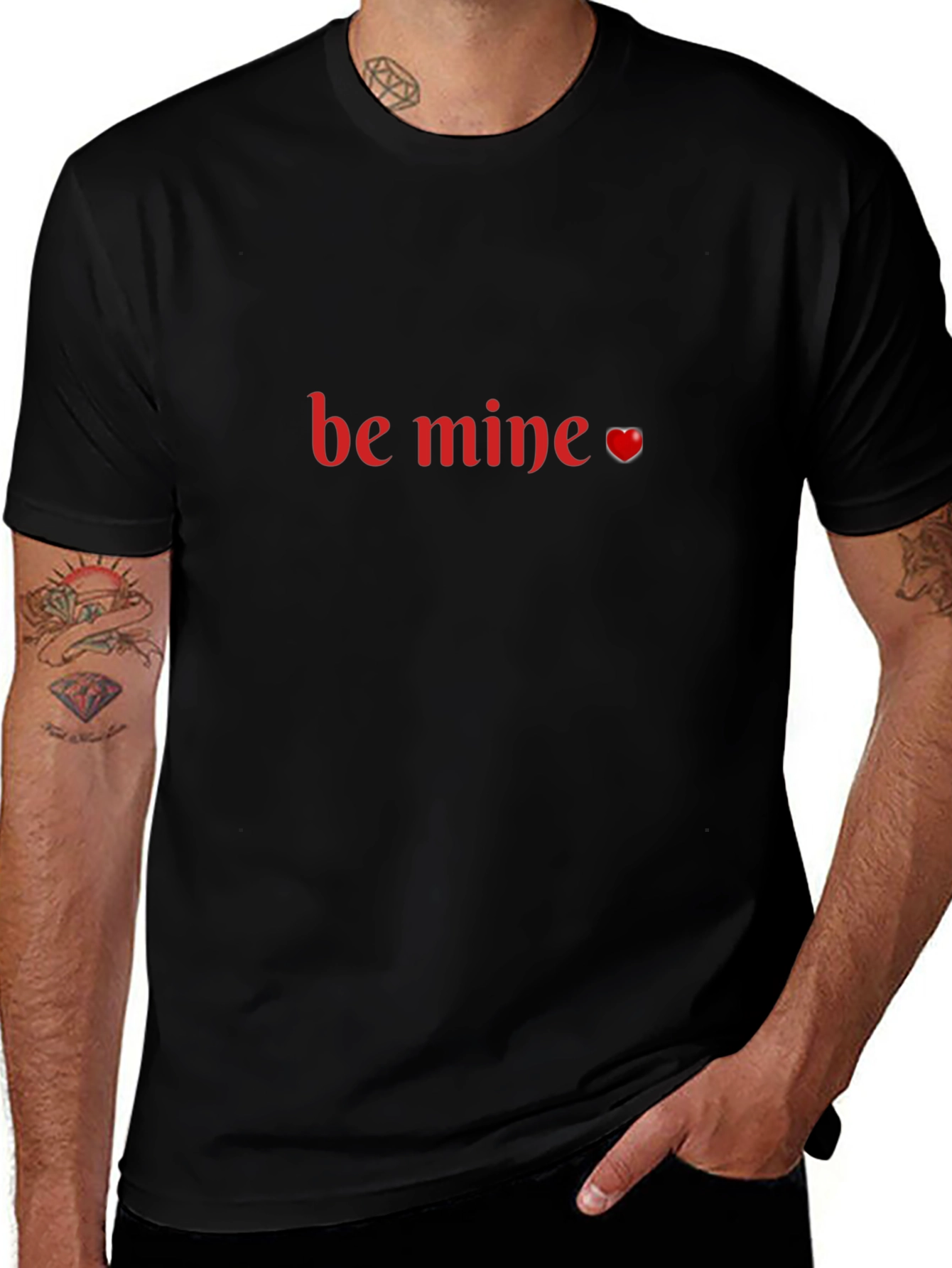 Be Mine Valentines Day T-Shirt - Black Crew Neck
