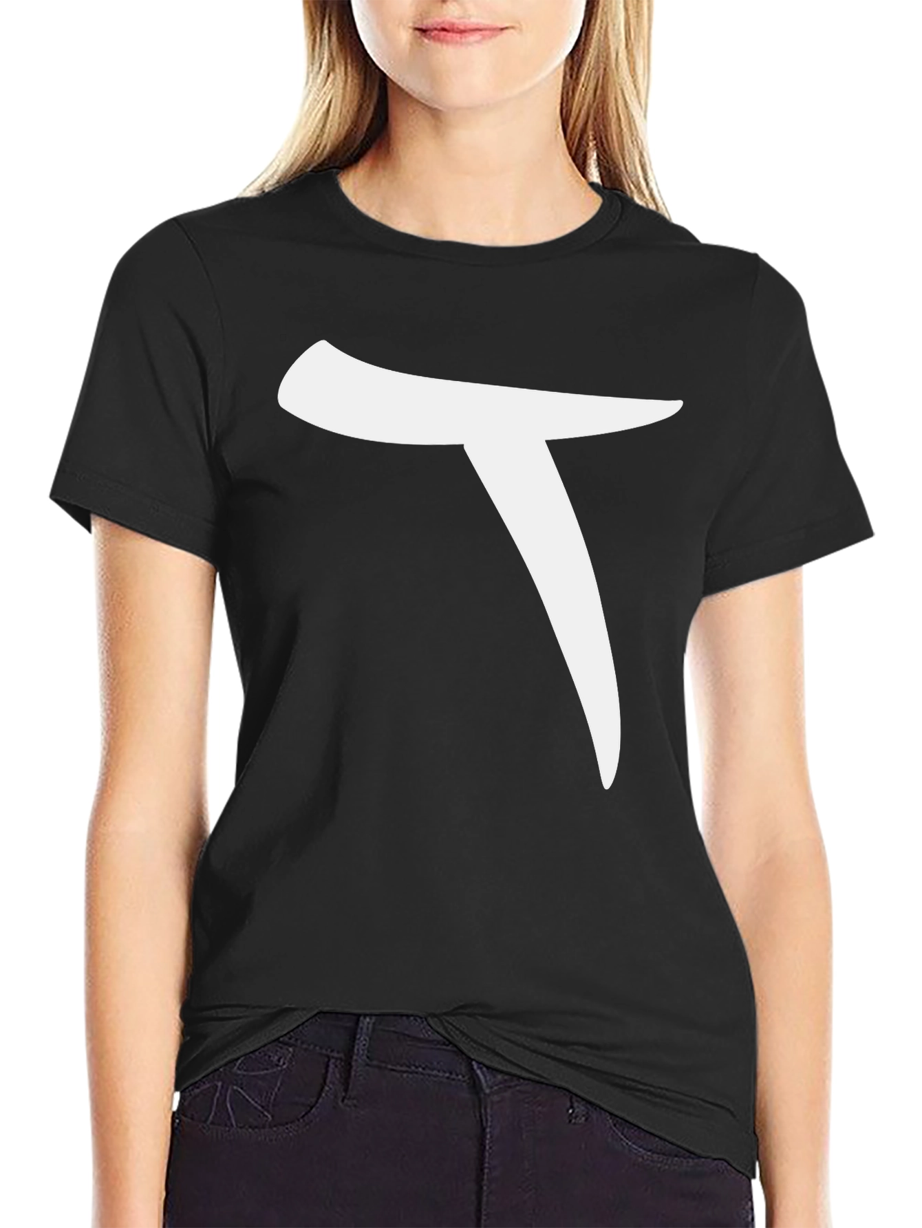 Minimalist White Symbol Graphic Black T-Shirt