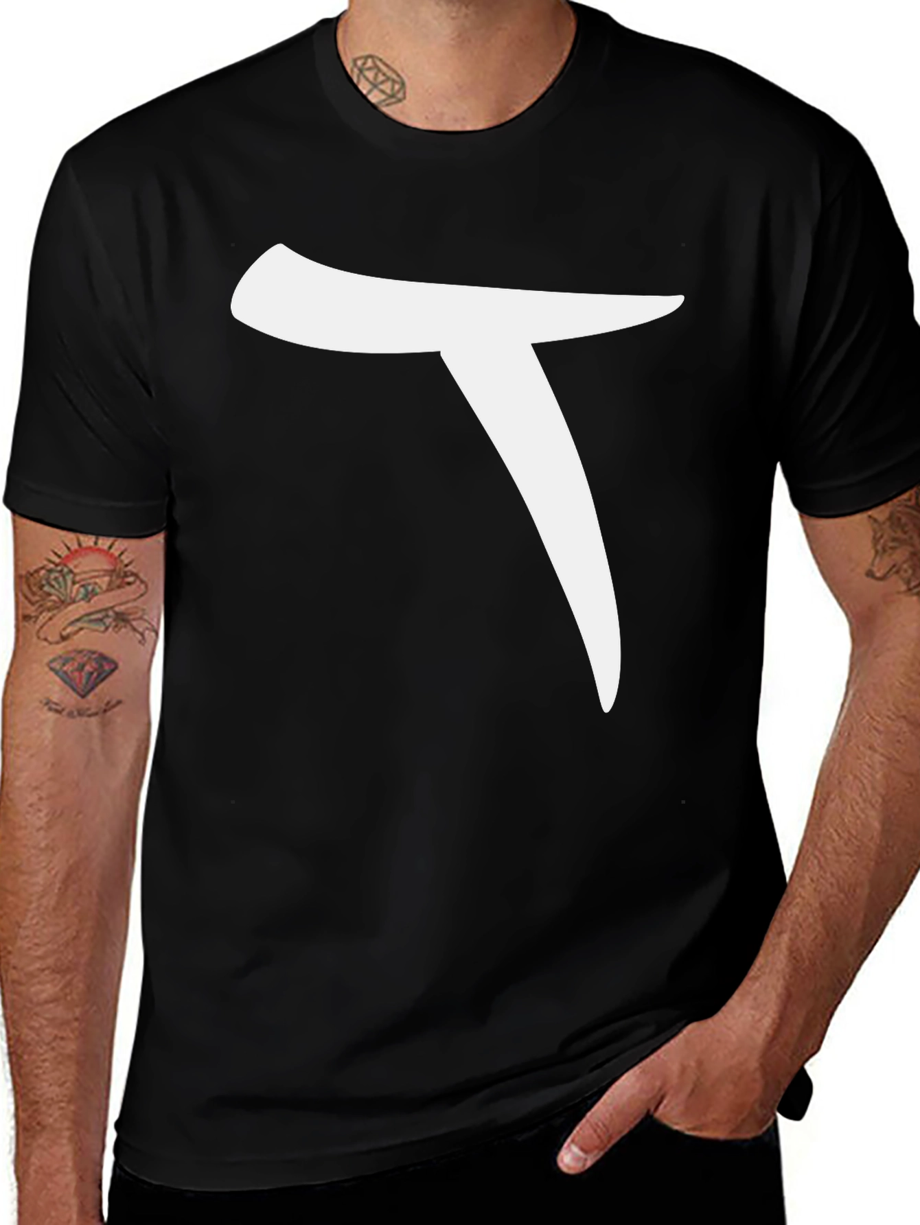 Minimalist White Symbol Graphic Black T-Shirt
