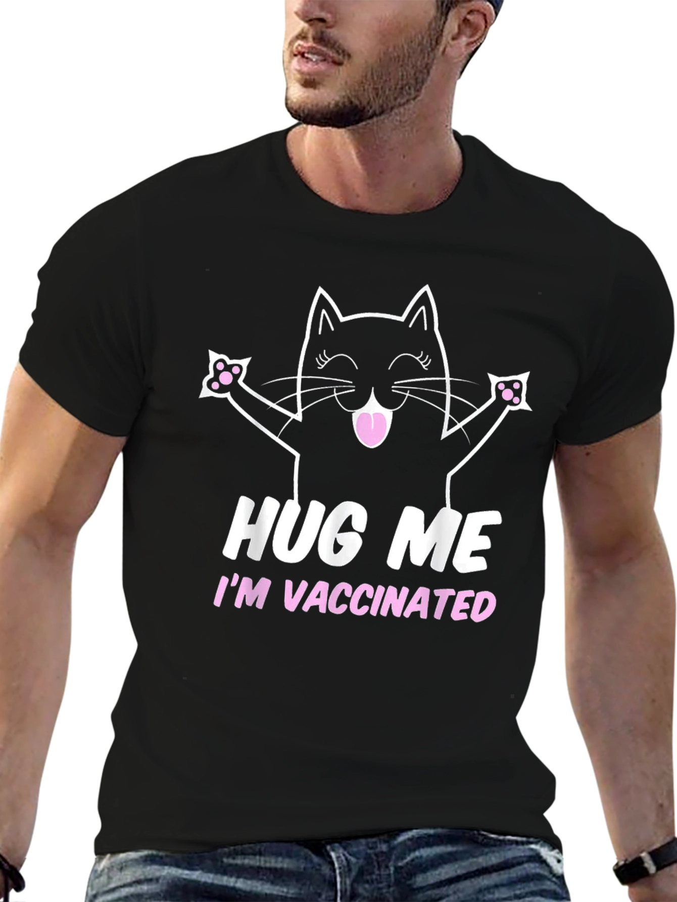 Hug Me Im Vaccinated Black Cat T-Shirt