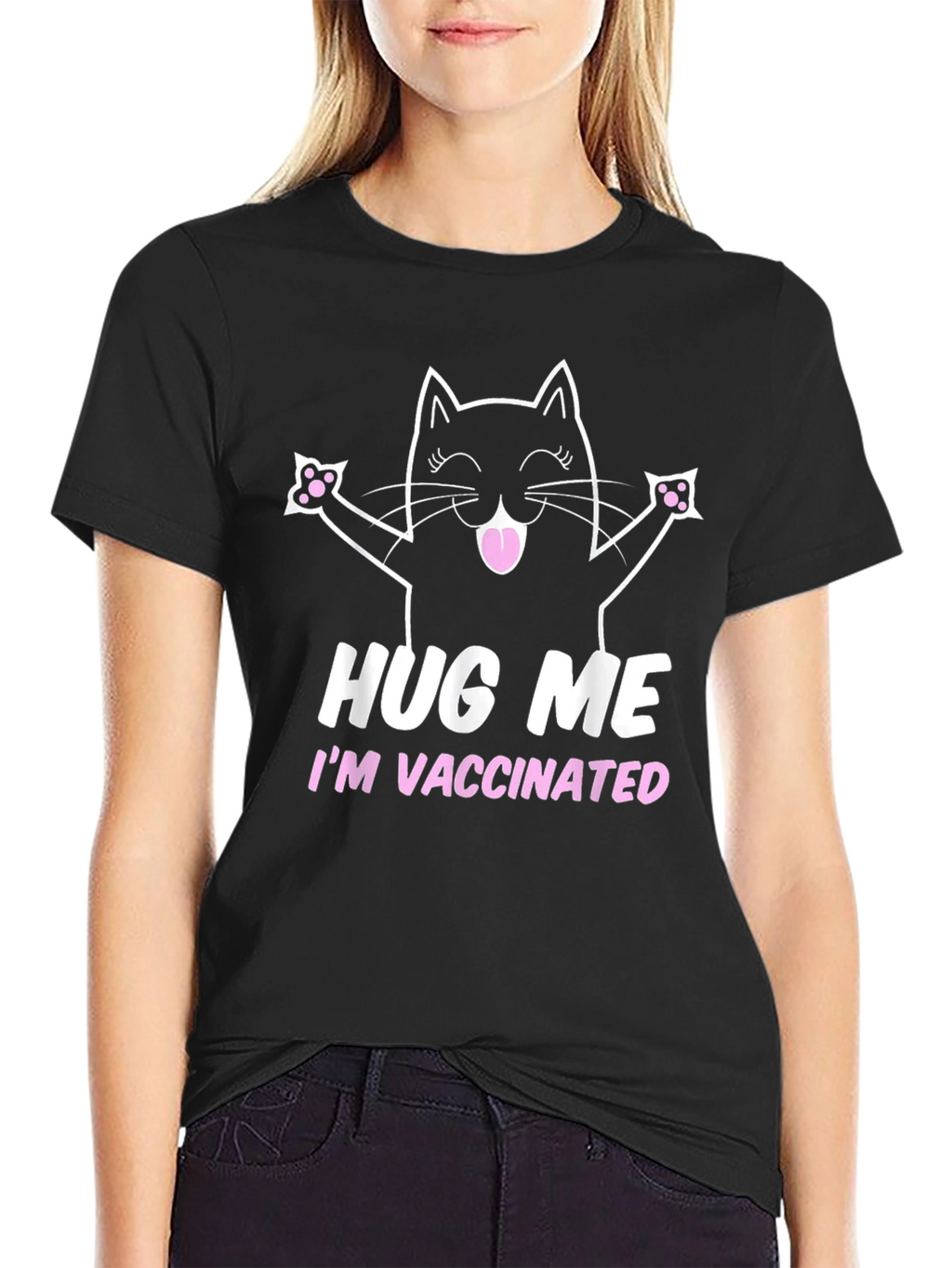 Hug Me Im Vaccinated Black Cat T-Shirt