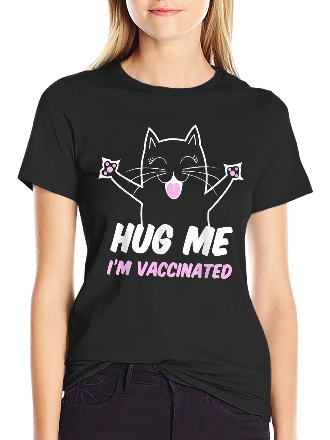 Hug Me Im Vaccinated Black Cat T-Shirt
